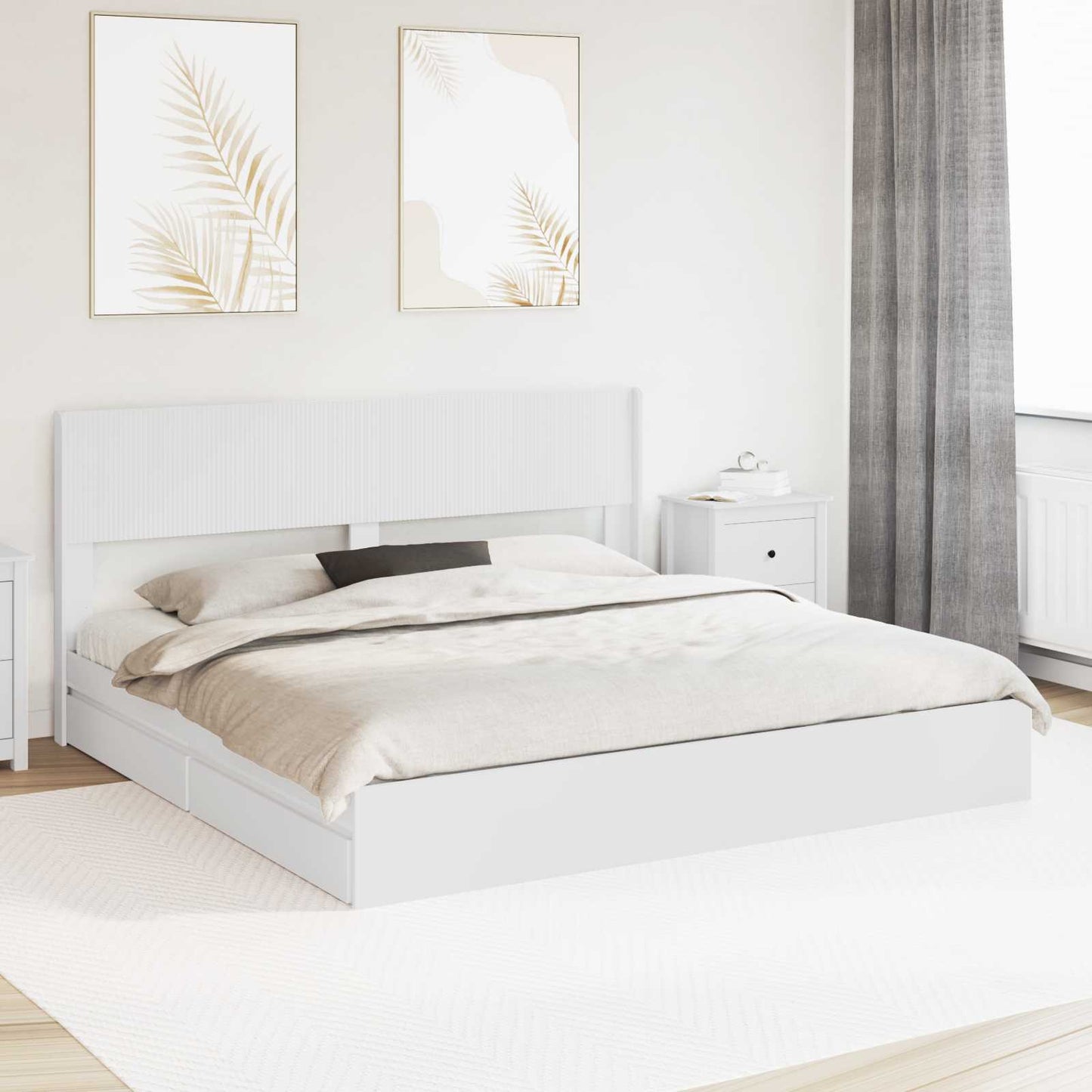 Sengramme med oppbevaring og hodegavl Hvit 180 x 200 cm