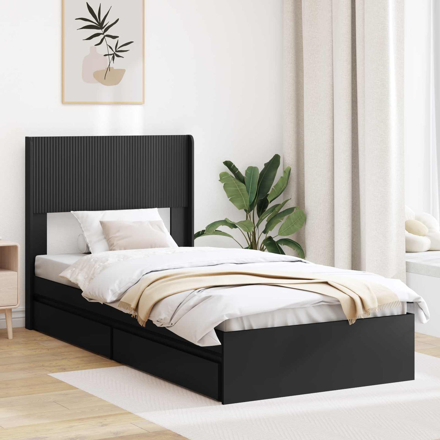 Sengramme med oppbevaring og hodegavl Svart 75 x 190 cm