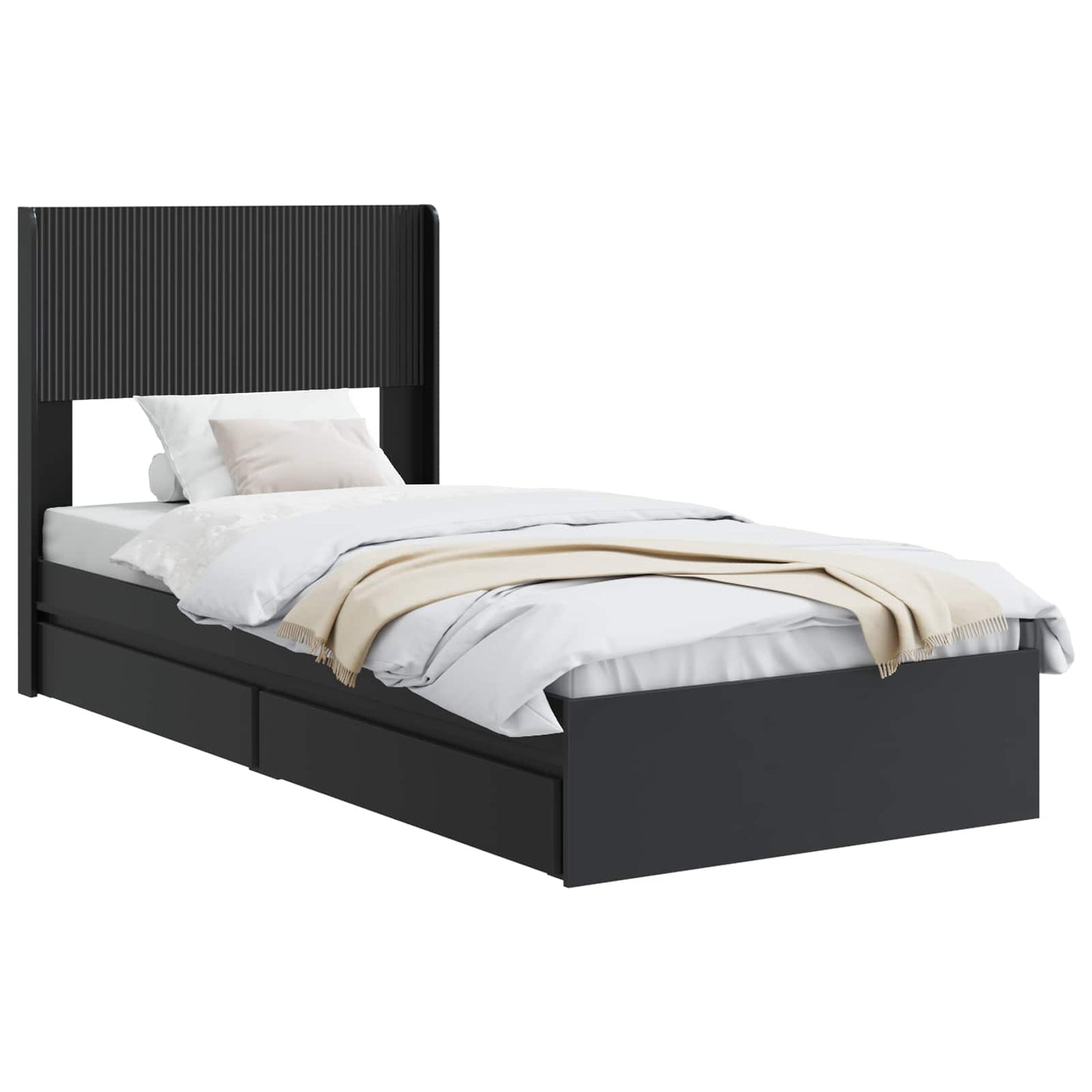 Sengramme med oppbevaring og hodegavl Svart 75 x 190 cm