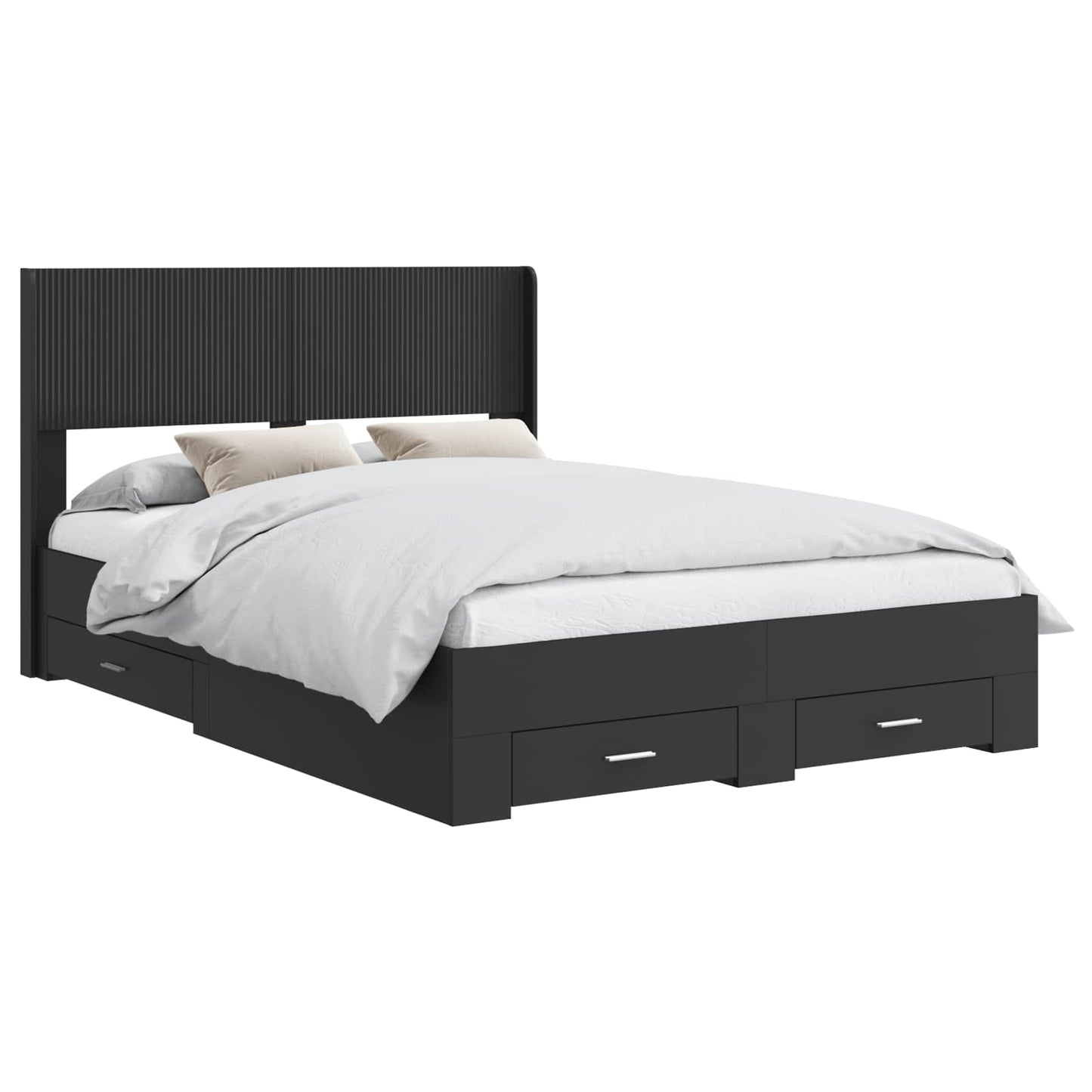 Sengramme med oppbevaring og hodegavl Svart 135 x 190 cm