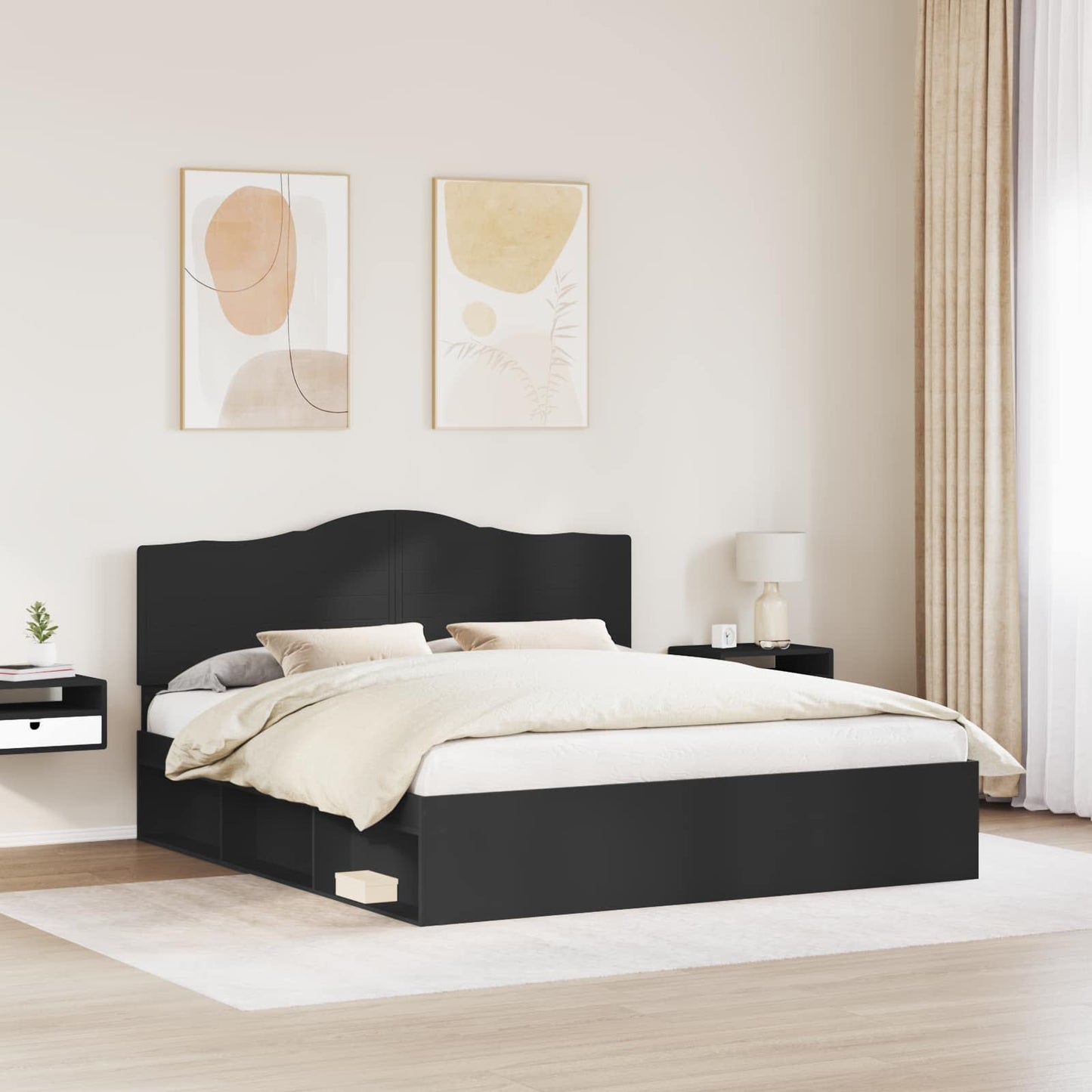 Sengestamme med hodegjerde Svart 180 x 200 cm Massiv furu