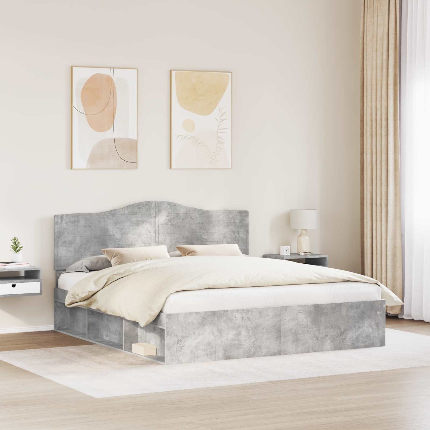 Sengestamme med hodegjerde Betong 180 x 200 cm Massiv furu