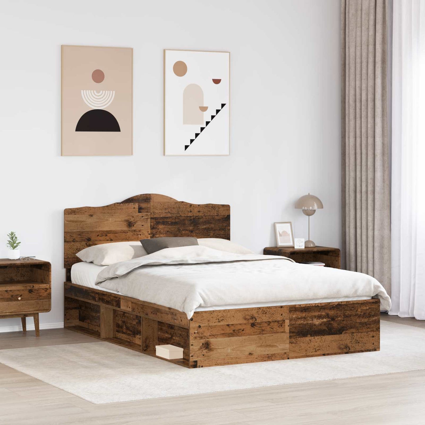Sengestamme med hodegjerde Gammelt tre 150 x 200 cm Massiv furu