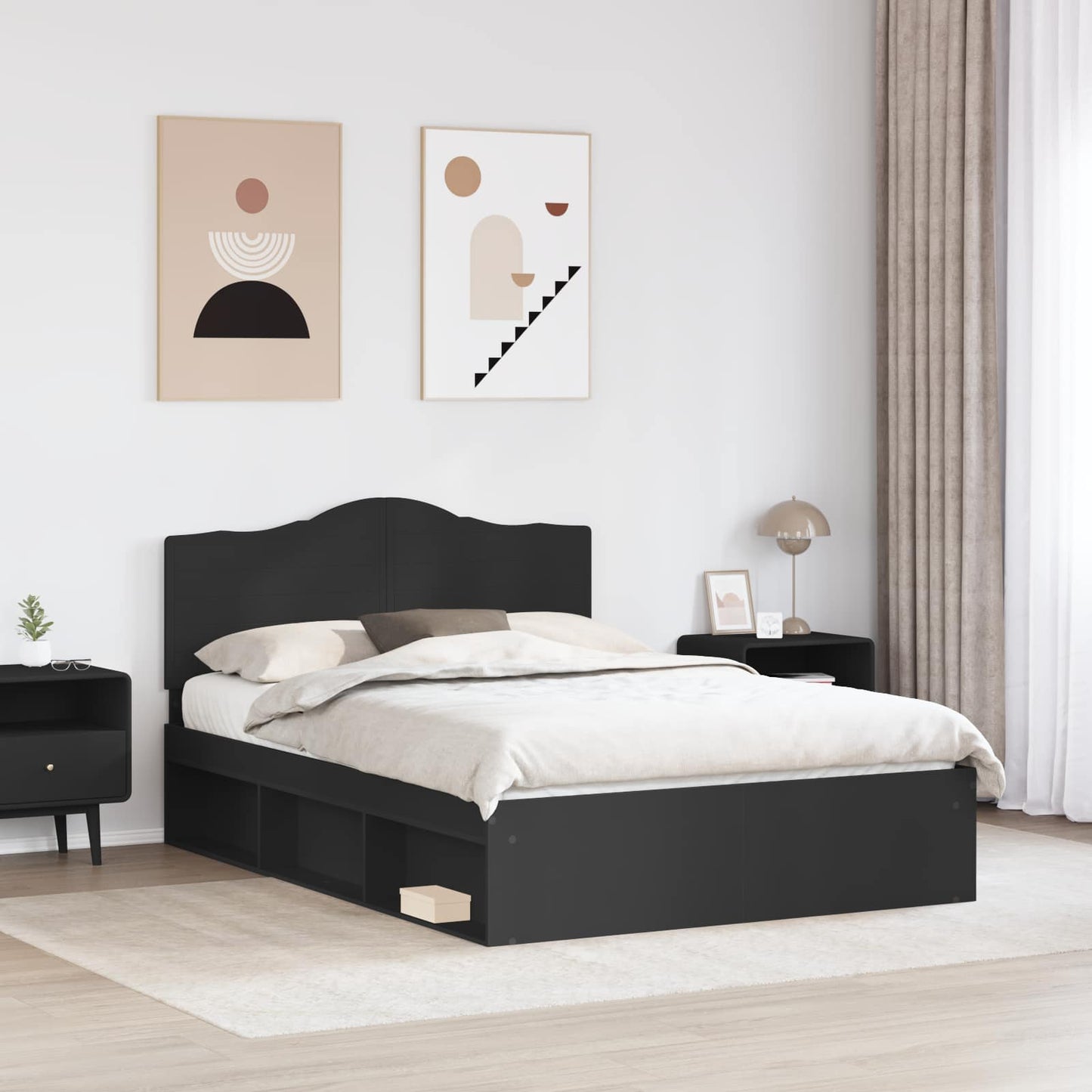 Sengestamme med hodegjerde Svart 140 x 200 cm Massiv furu