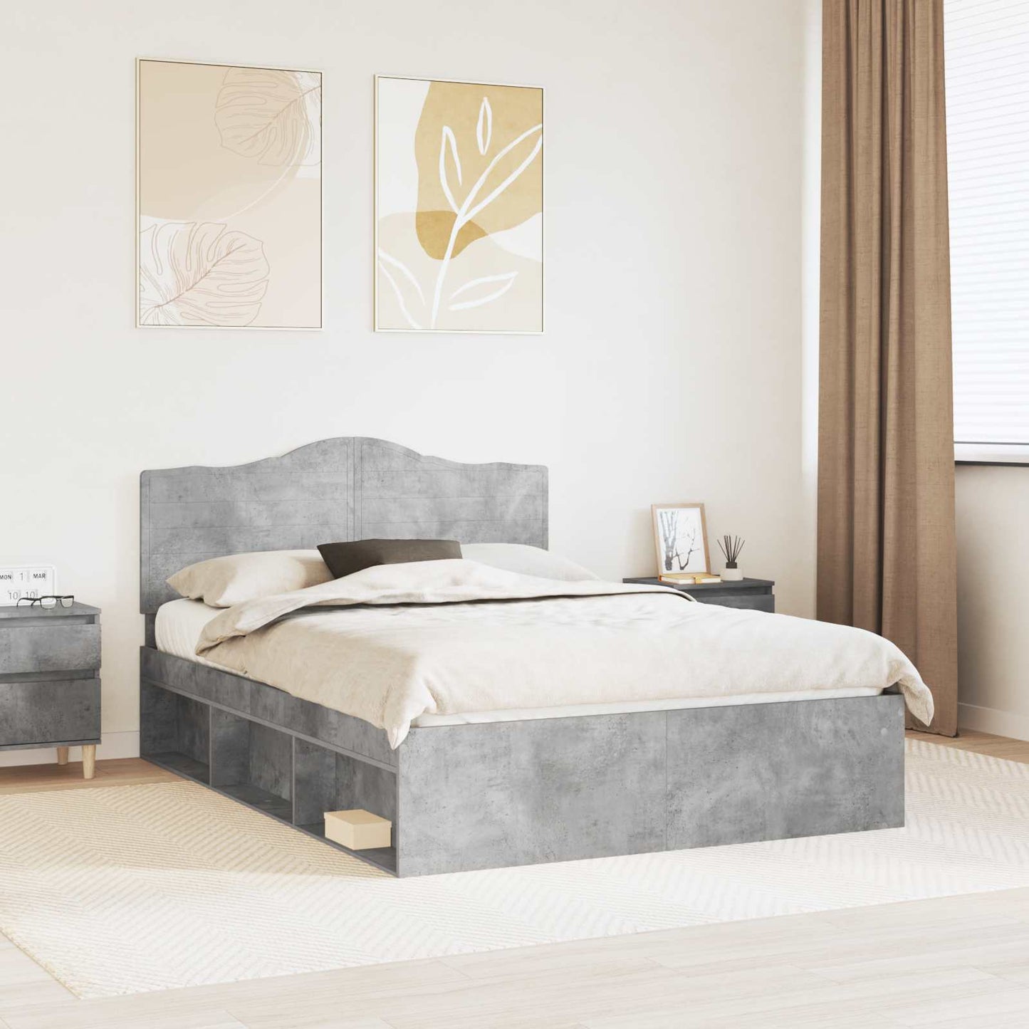 Sengestamme med hodegjerde Betong 140 x 190 cm Massiv furu