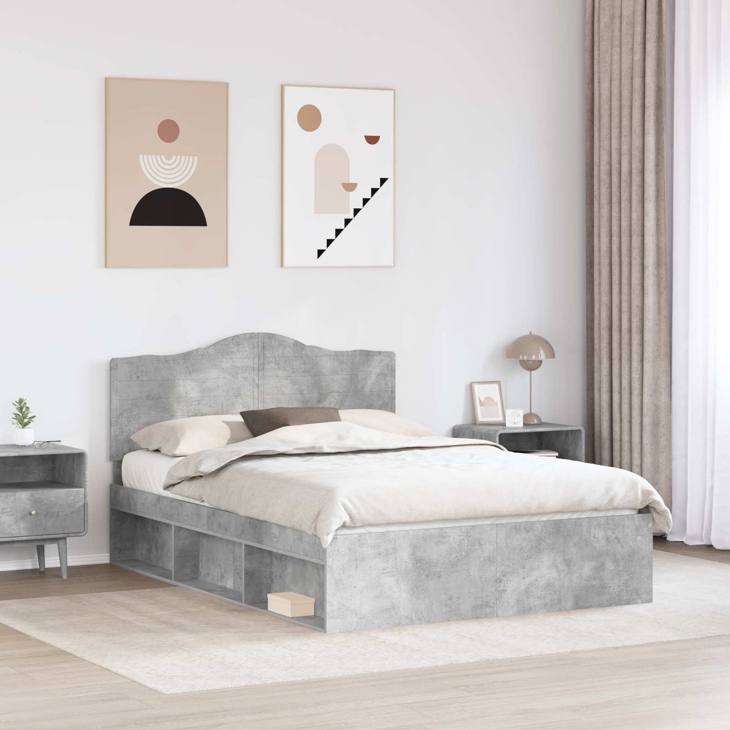 Sengestamme med hodegjerde Betong 140 x 190 cm Massiv furu