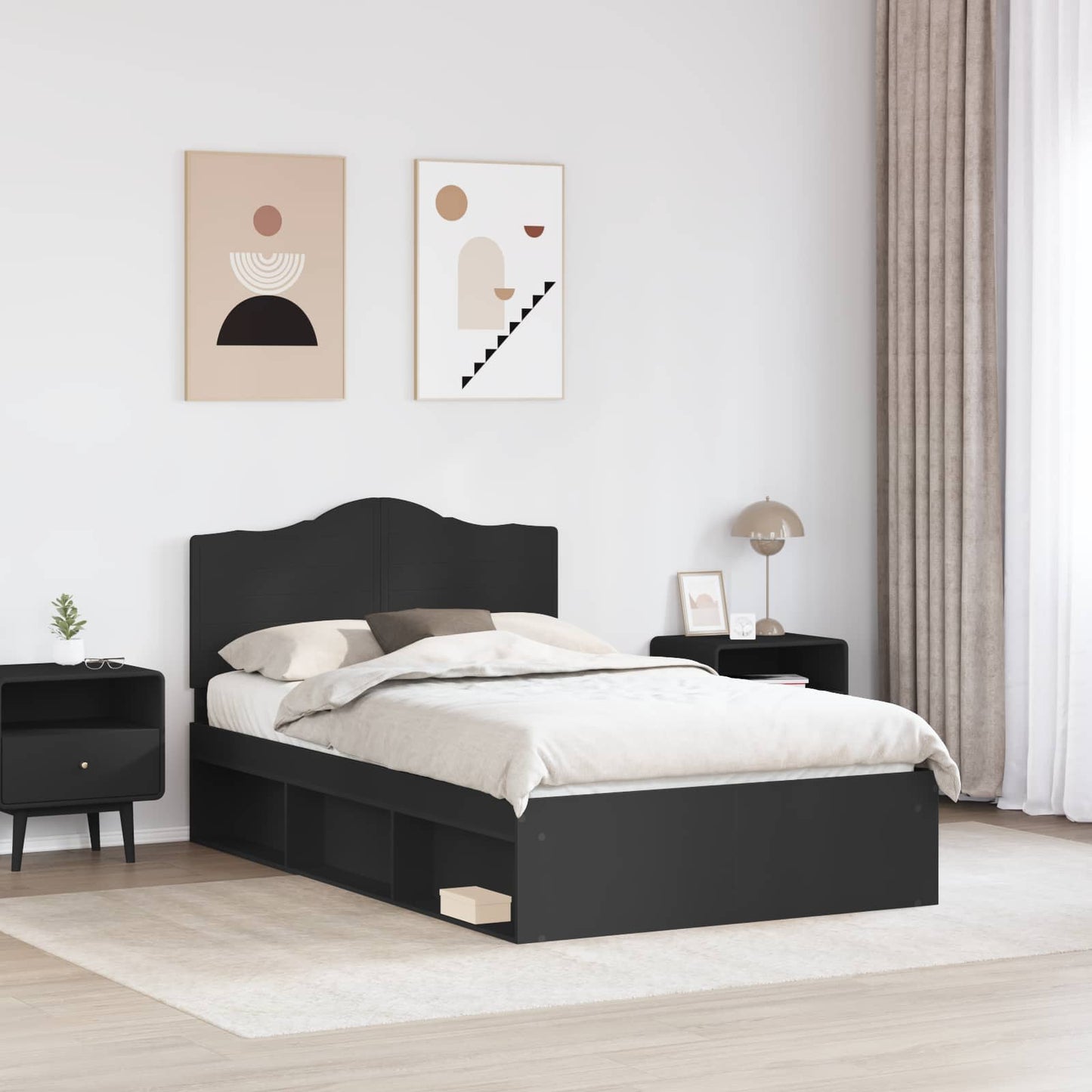 Sengestamme med hodegjerde Svart 120 x 200 cm Massiv furu