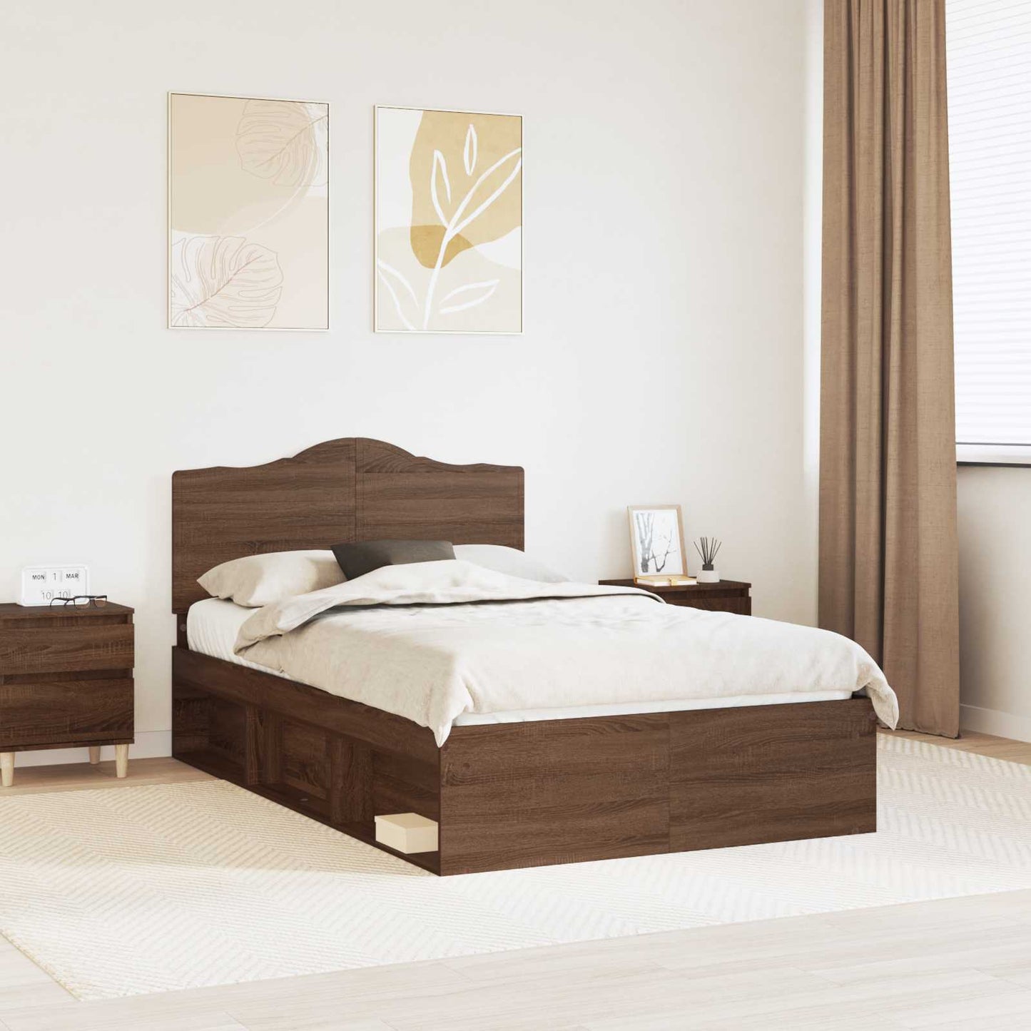Sengestamme med hodegjerde Brun Eik 120 x 190 cm Massiv furu