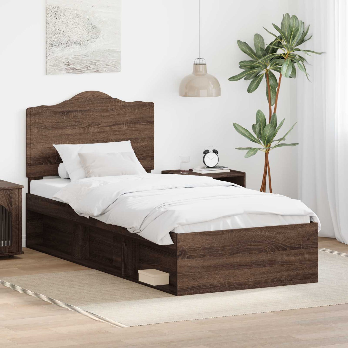 Sengestamme med hodegjerde Brun Eik 100 x 200 cm Massiv furu
