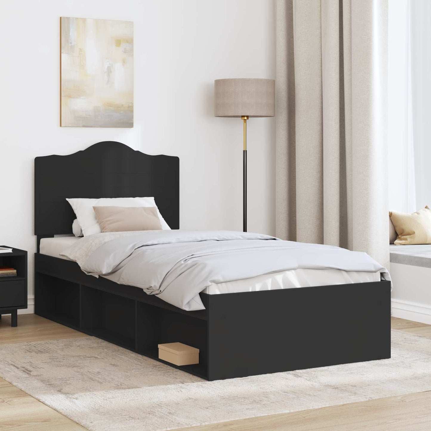 Sengestamme med hodegjerde Svart 75 x 190 cm Massiv furu