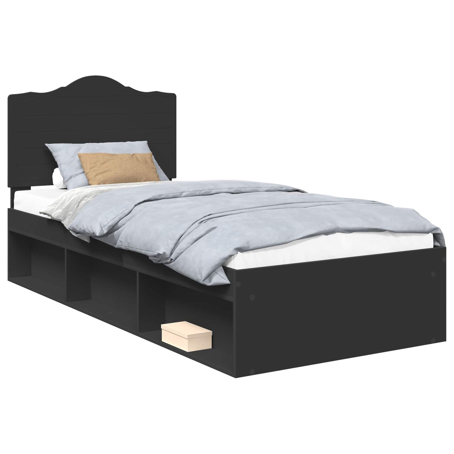 Sengestamme med hodegjerde Svart 75 x 190 cm Massiv furu