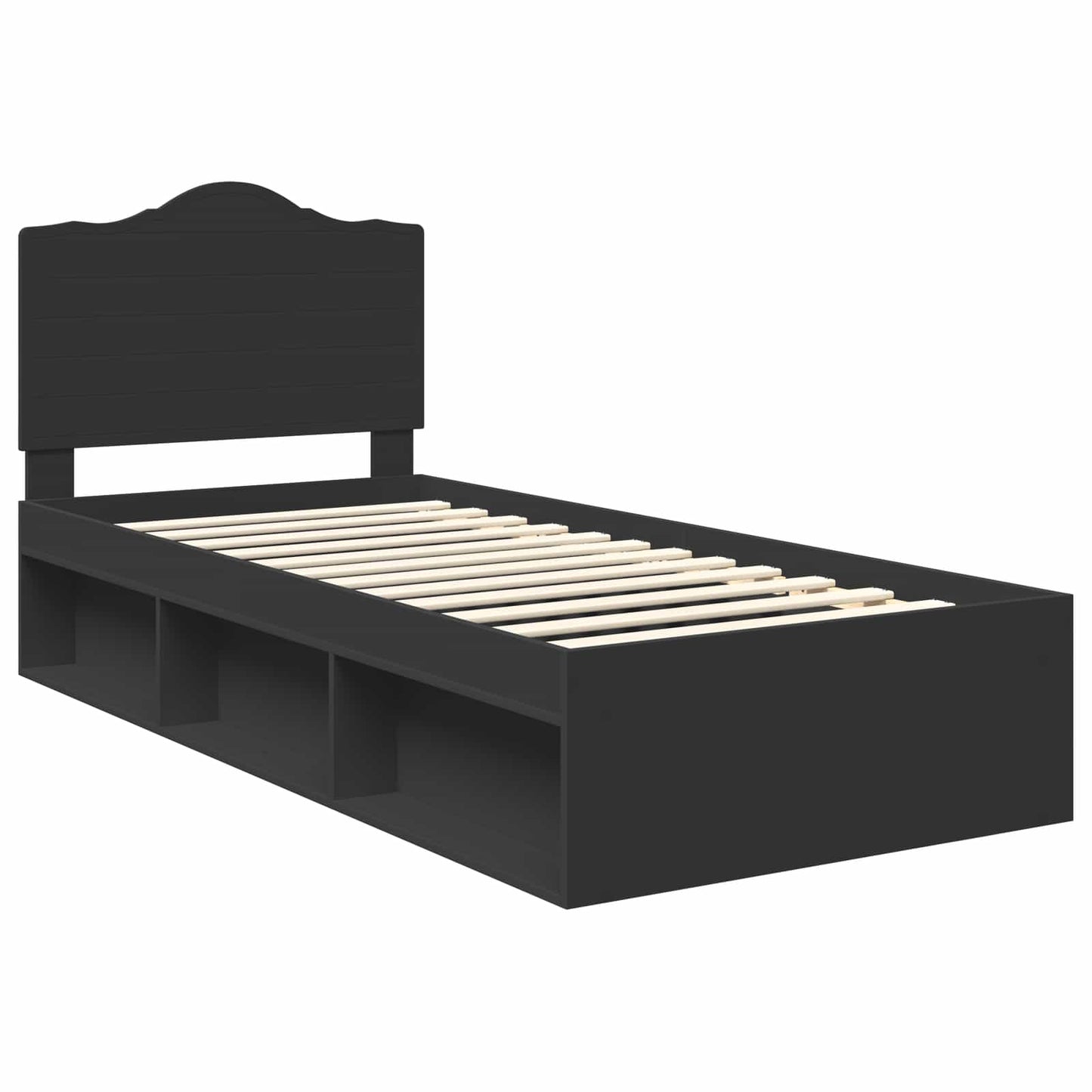 Sengestamme med hodegjerde Svart 75 x 190 cm Massiv furu