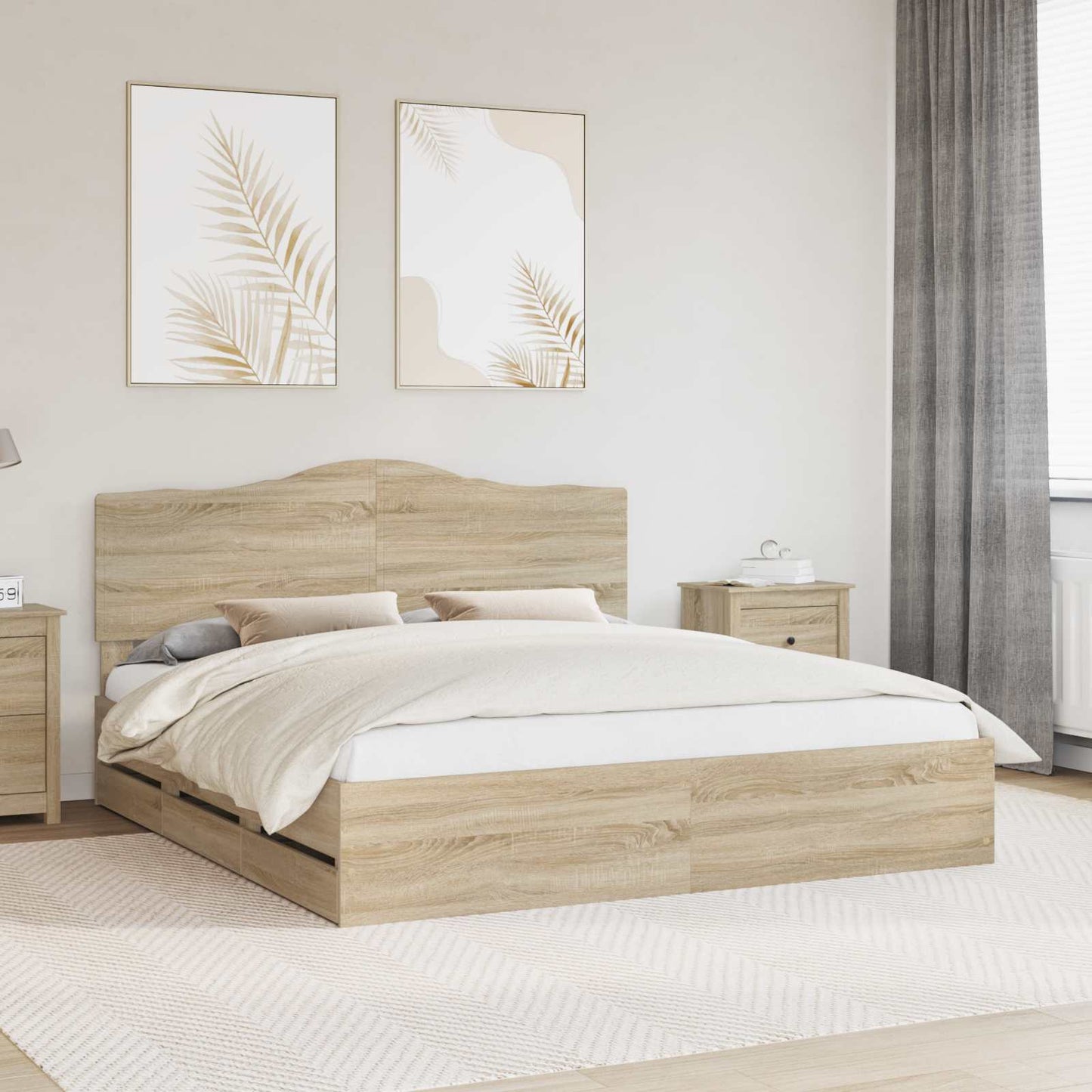 Sengestamme med skuff Sonoma eik 200 x 200 cm Ingeniørtre