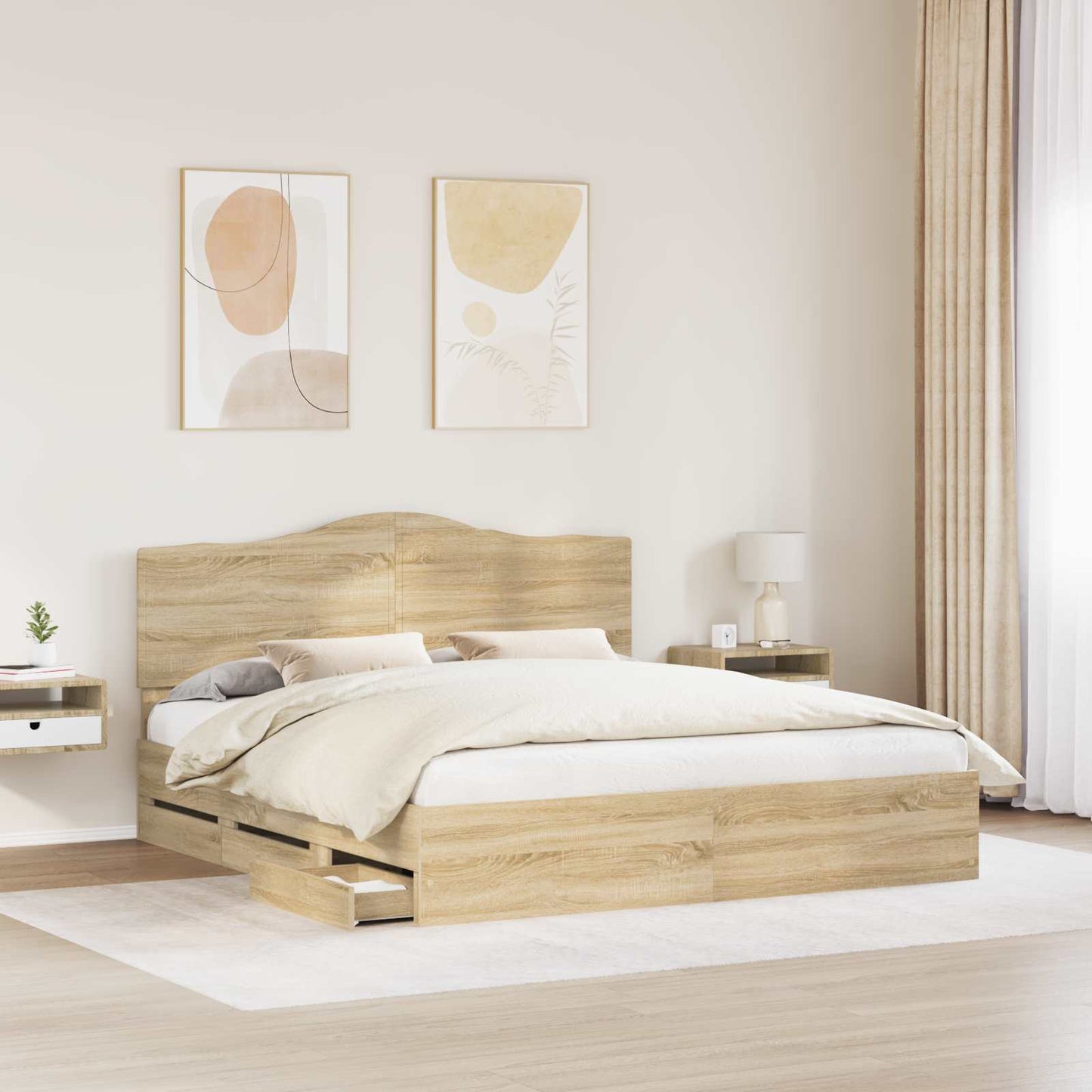 Sengestamme med skuff Sonoma eik 200 x 200 cm Ingeniørtre