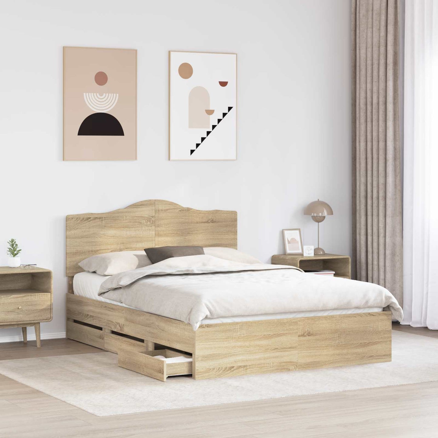 Sengestamme med skuff Sonoma eik 150 x 200 cm Ingeniørtre