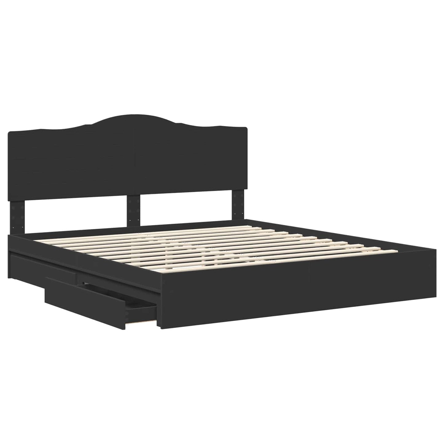 Seng med Oppbevaring Svart 200 x 200 cm Konstruert tre