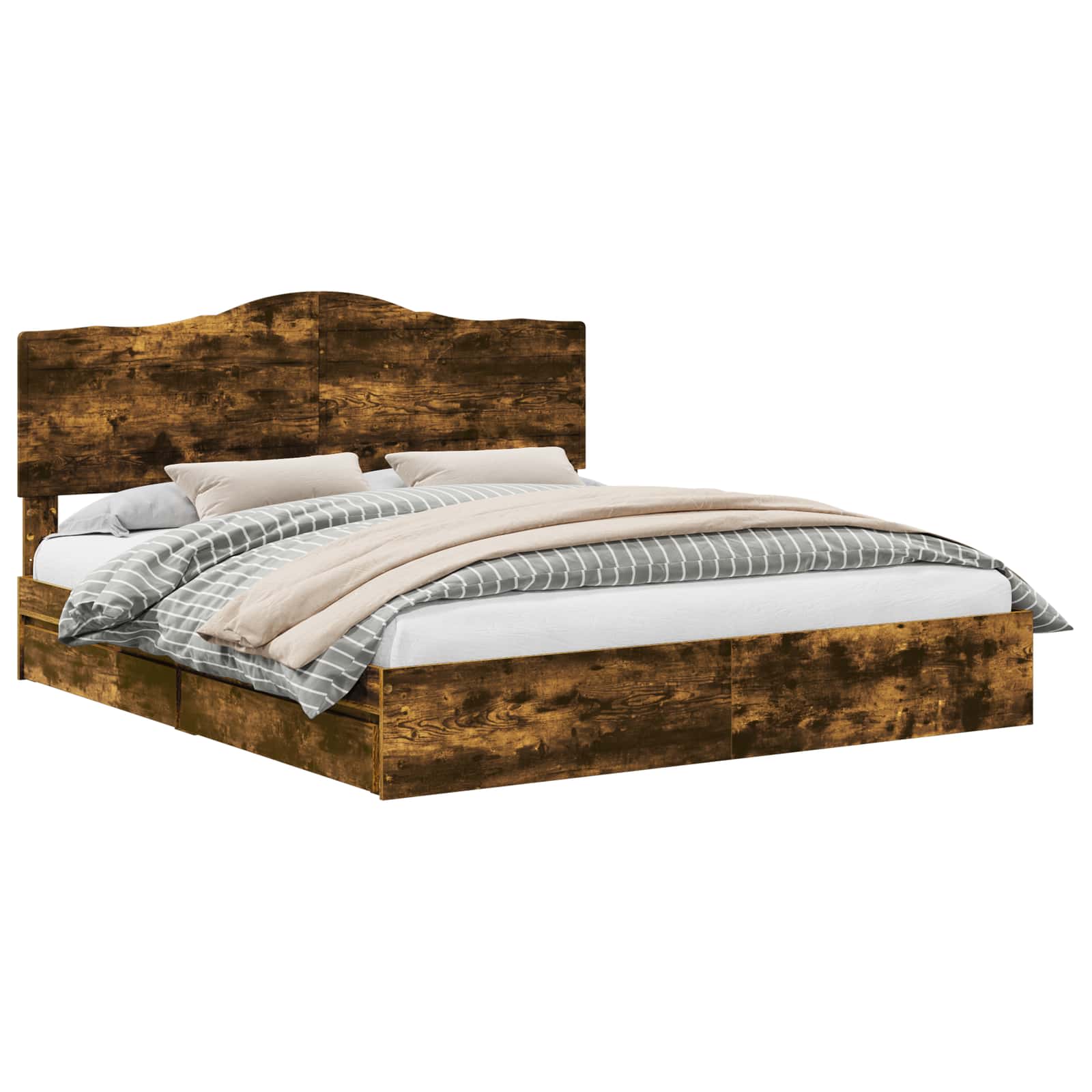 Seng med Oppbevaring Røkt eik 200 x 200 cm Konstruert tre