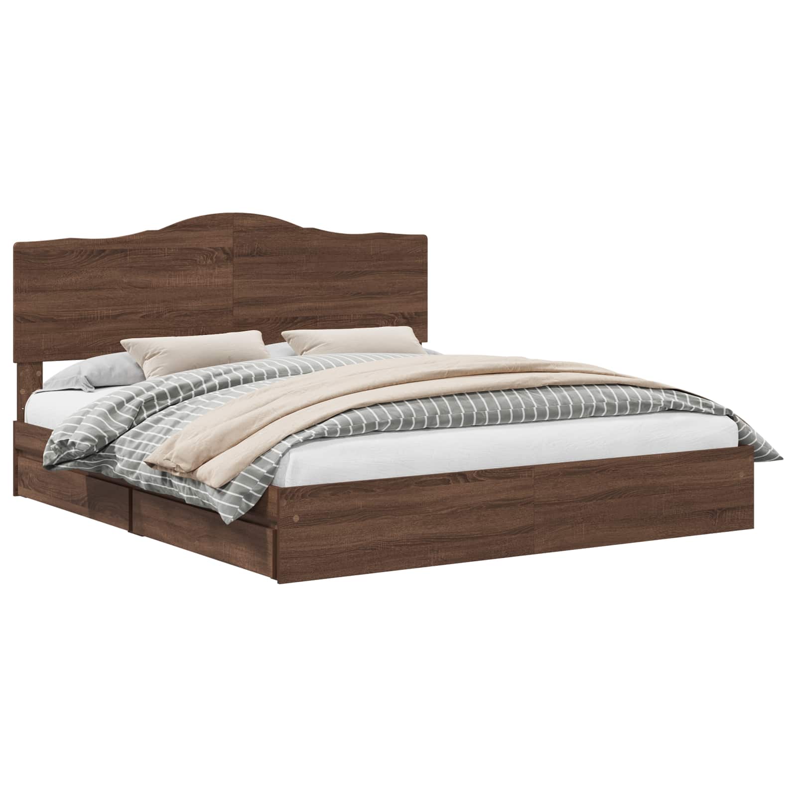 Seng med Oppbevaring Brun Eik 200 x 200 cm Konstruert tre