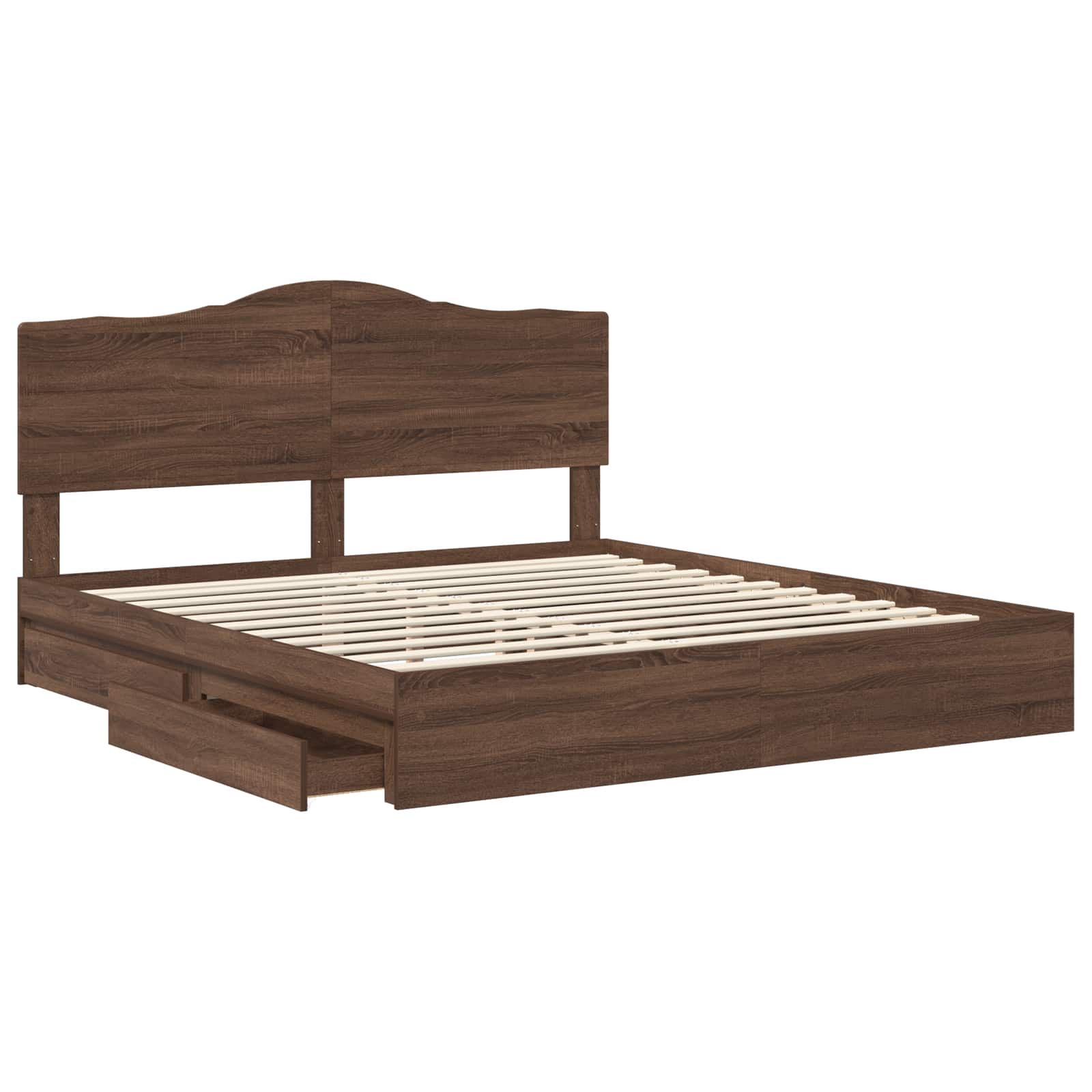Seng med Oppbevaring Brun Eik 200 x 200 cm Konstruert tre