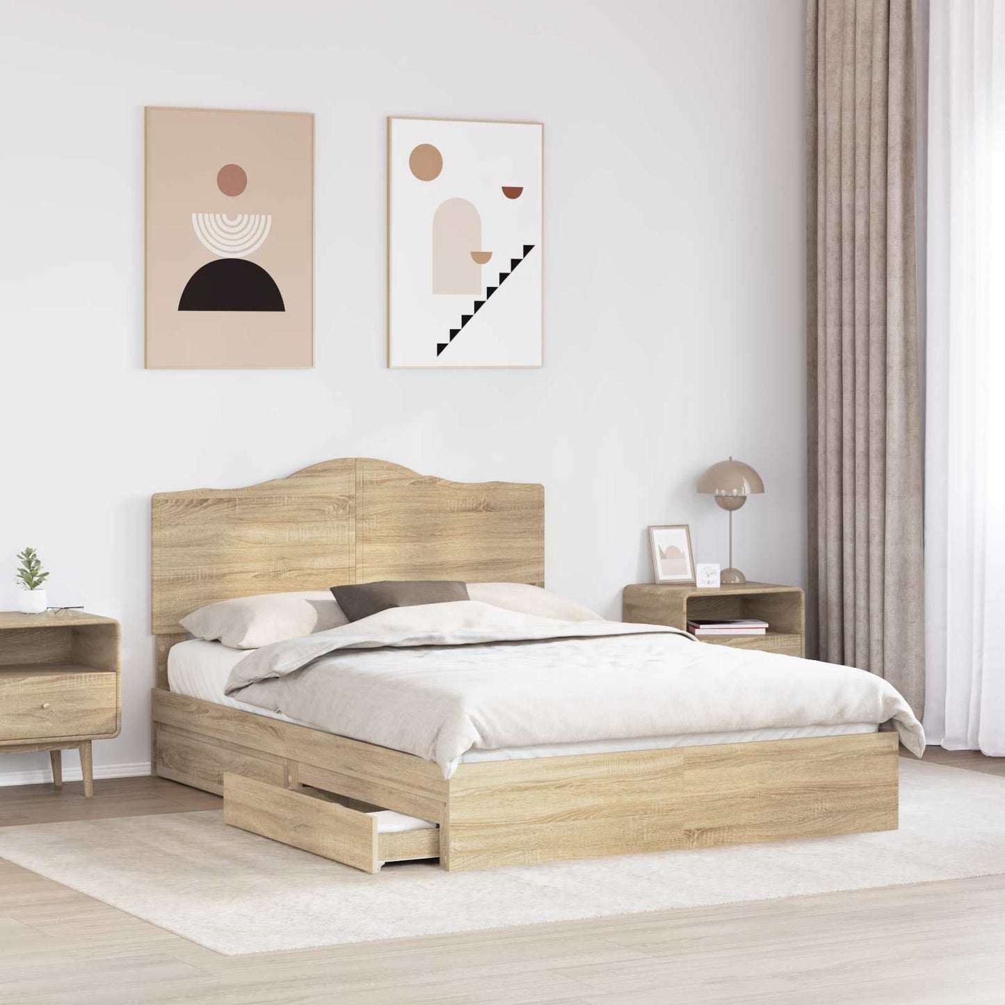 Seng med Oppbevaring Sonoma eik 160 x 200 cm Konstruert tre
