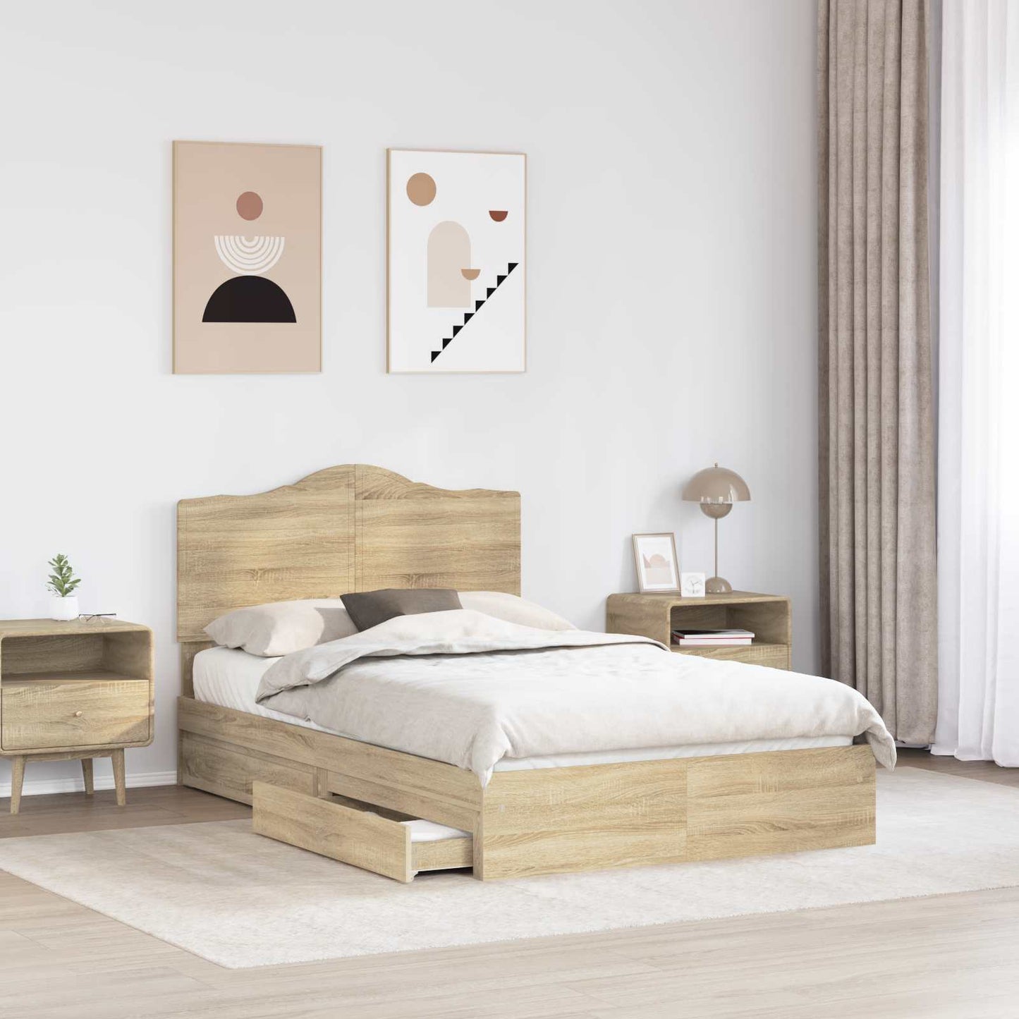 Seng med Oppbevaring Sonoma eik 135 x 190 cm Konstruert tre