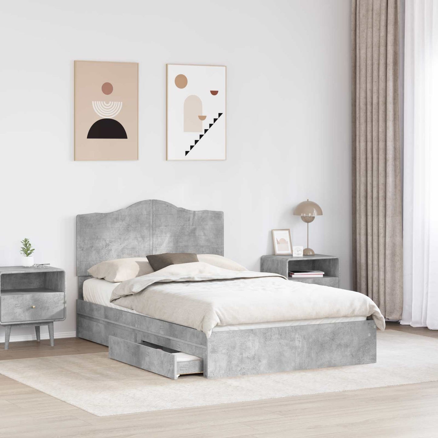 Seng med Oppbevaring Betonggrå 135 x 190 cm Konstruert tre