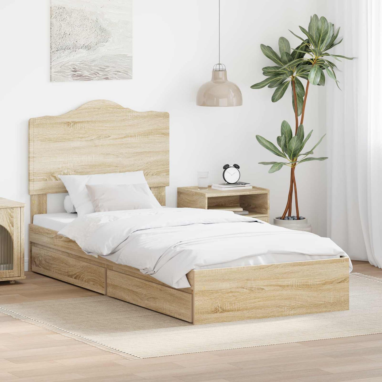 Seng med Oppbevaring Sonoma eik 100 x 200 cm Konstruert tre