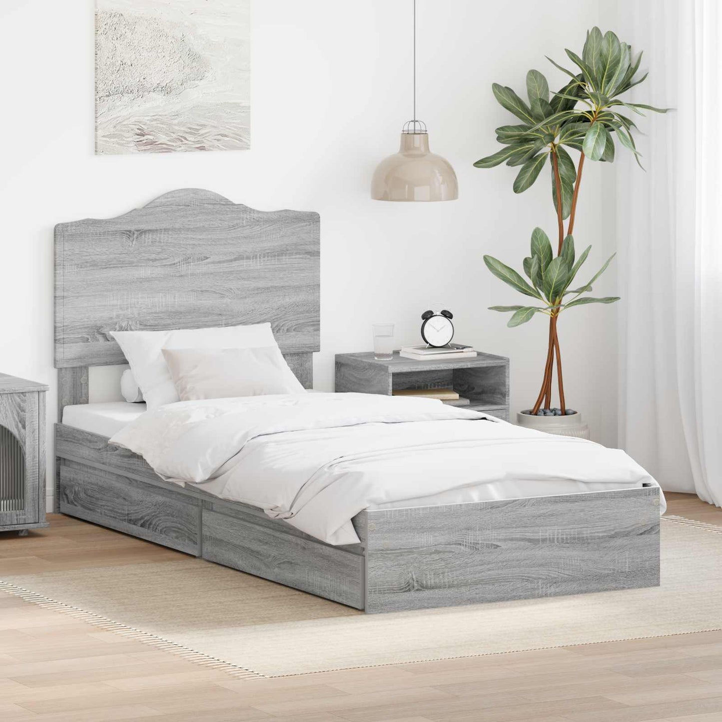 Seng med Oppbevaring Grå Sonoma 90 x 200 cm Konstruert tre