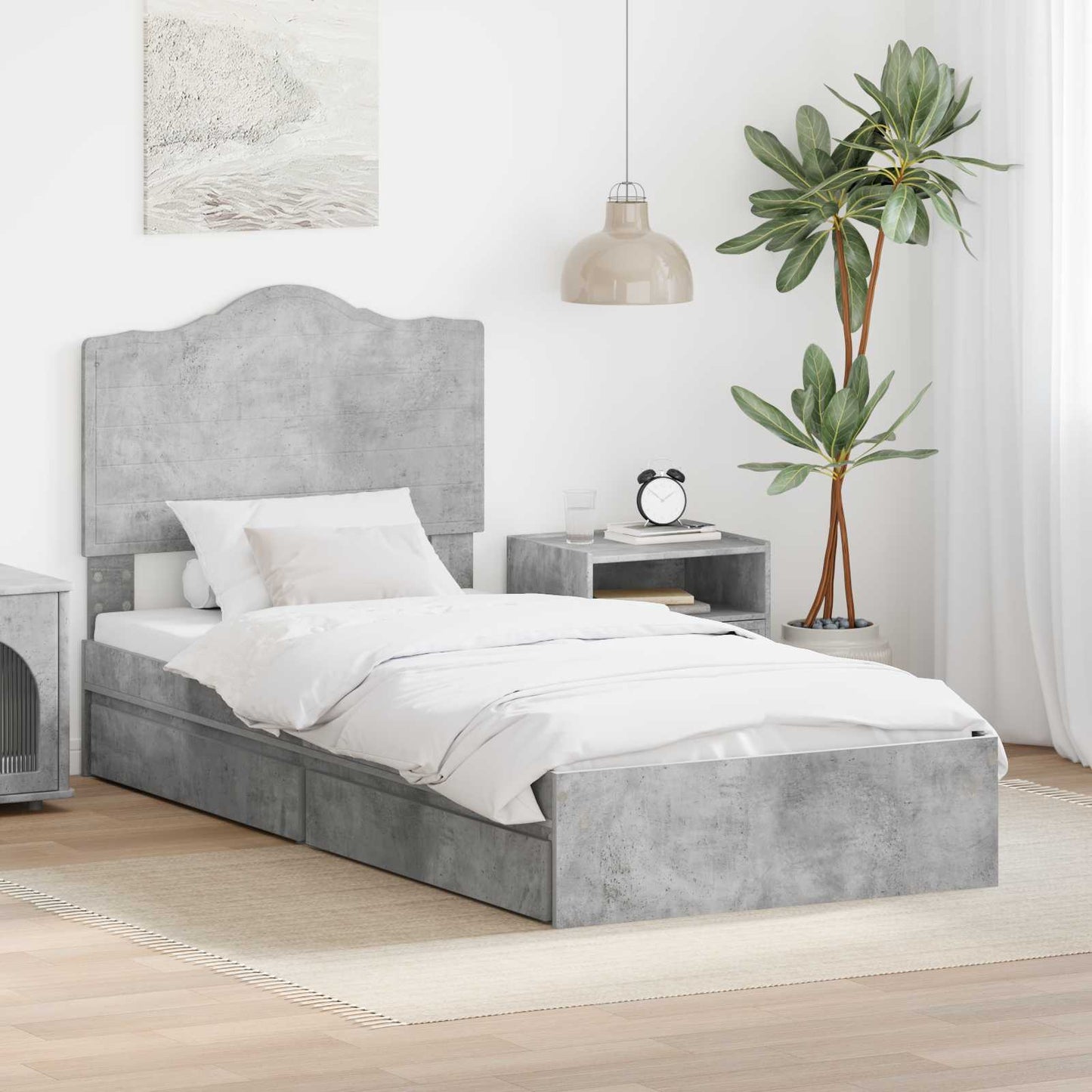 Seng med Oppbevaring Betonggrå 90 x 190 cm Konstruert tre