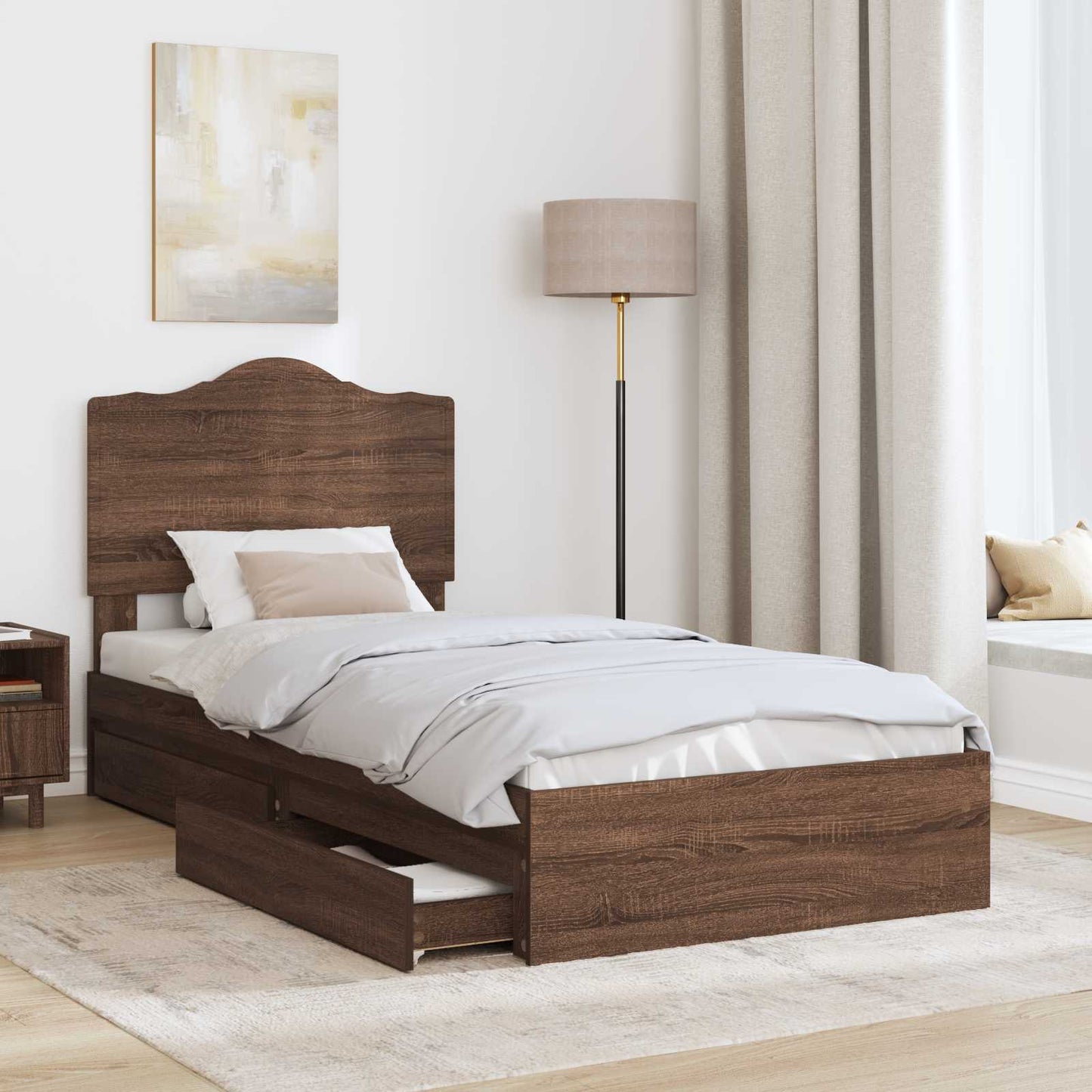 Seng med Oppbevaring Brun Eik 70 x 190 cm Konstruert tre