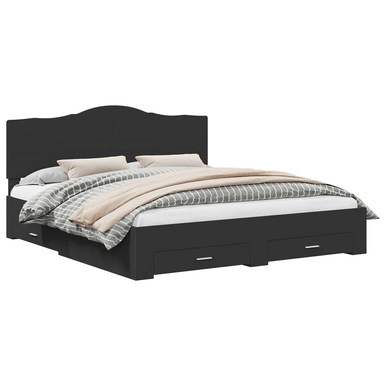 Sengestamme med hodegjerde Svart 200 x 200 cm Konstruert tre