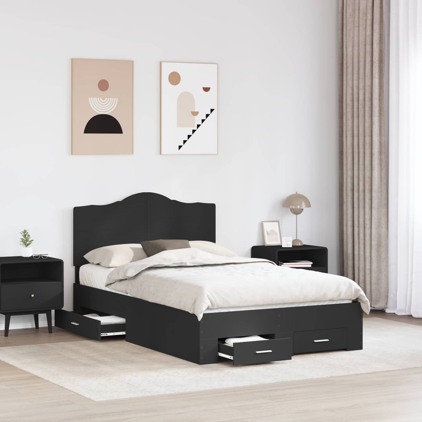 Sengestamme med hodegjerde Svart 135 x 190 cm Konstruert tre