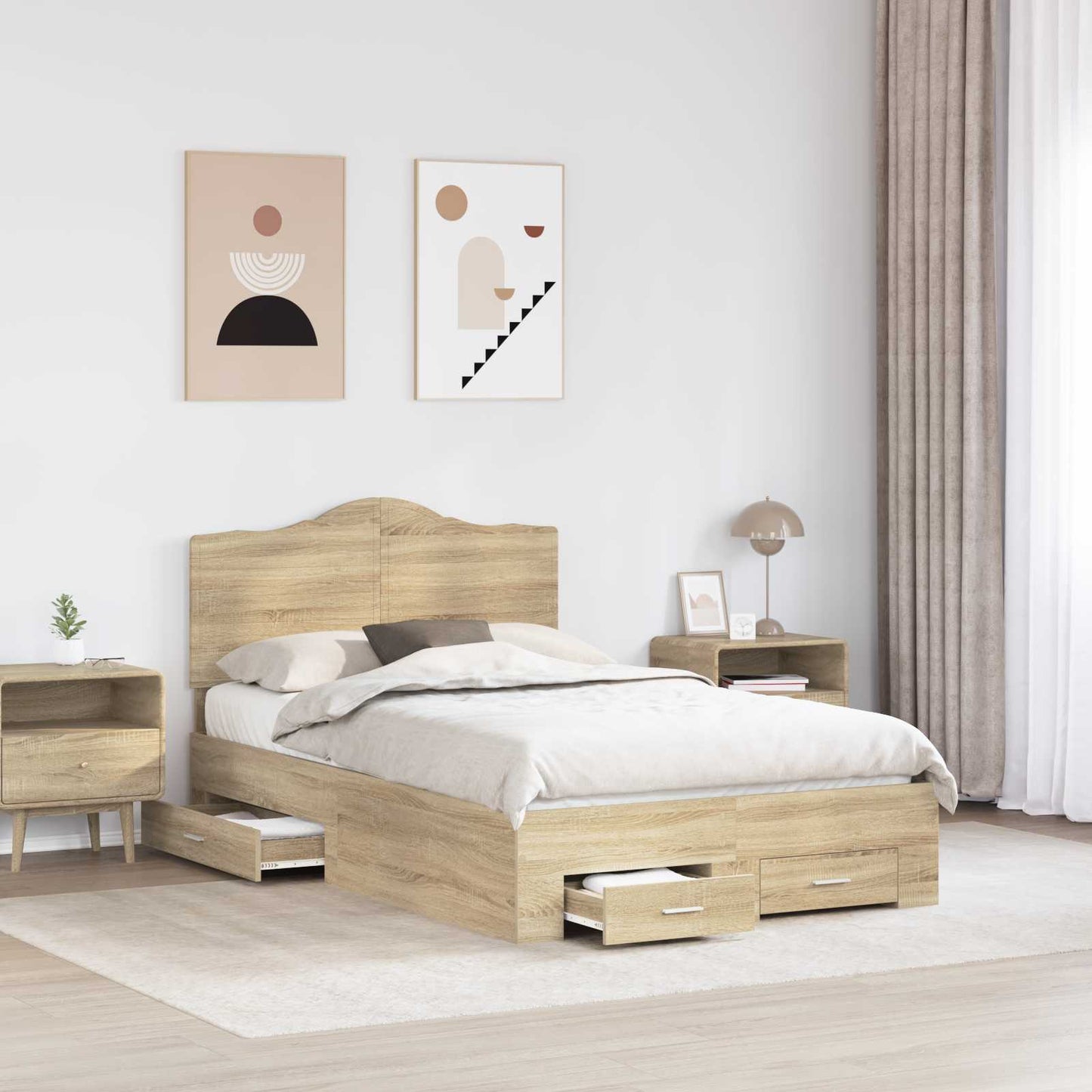 Sengestamme med skuff Sonoma eik 135 x 190 cm Konstruert tre