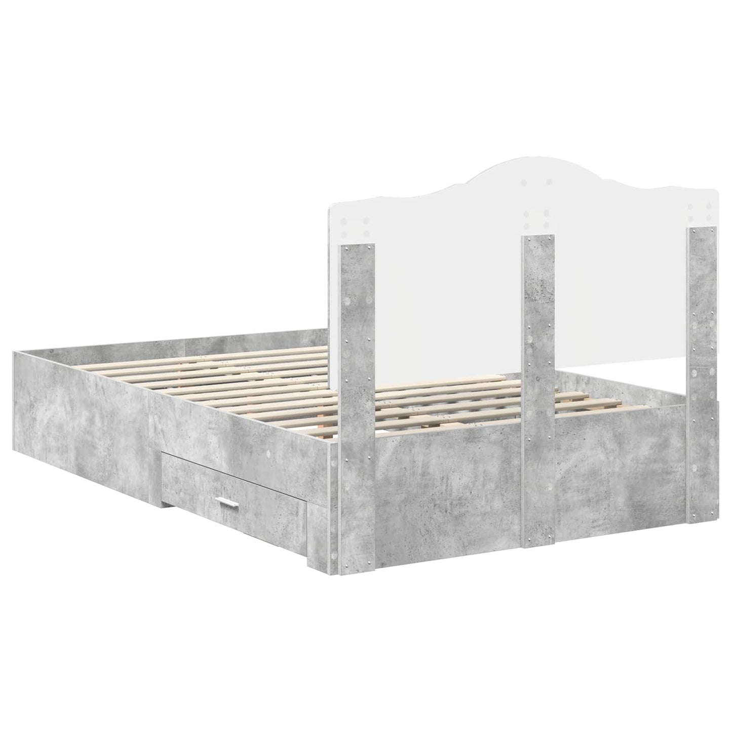 Sengestamme med skuff Betonggrå 135 x 190 cm Konstruert tre