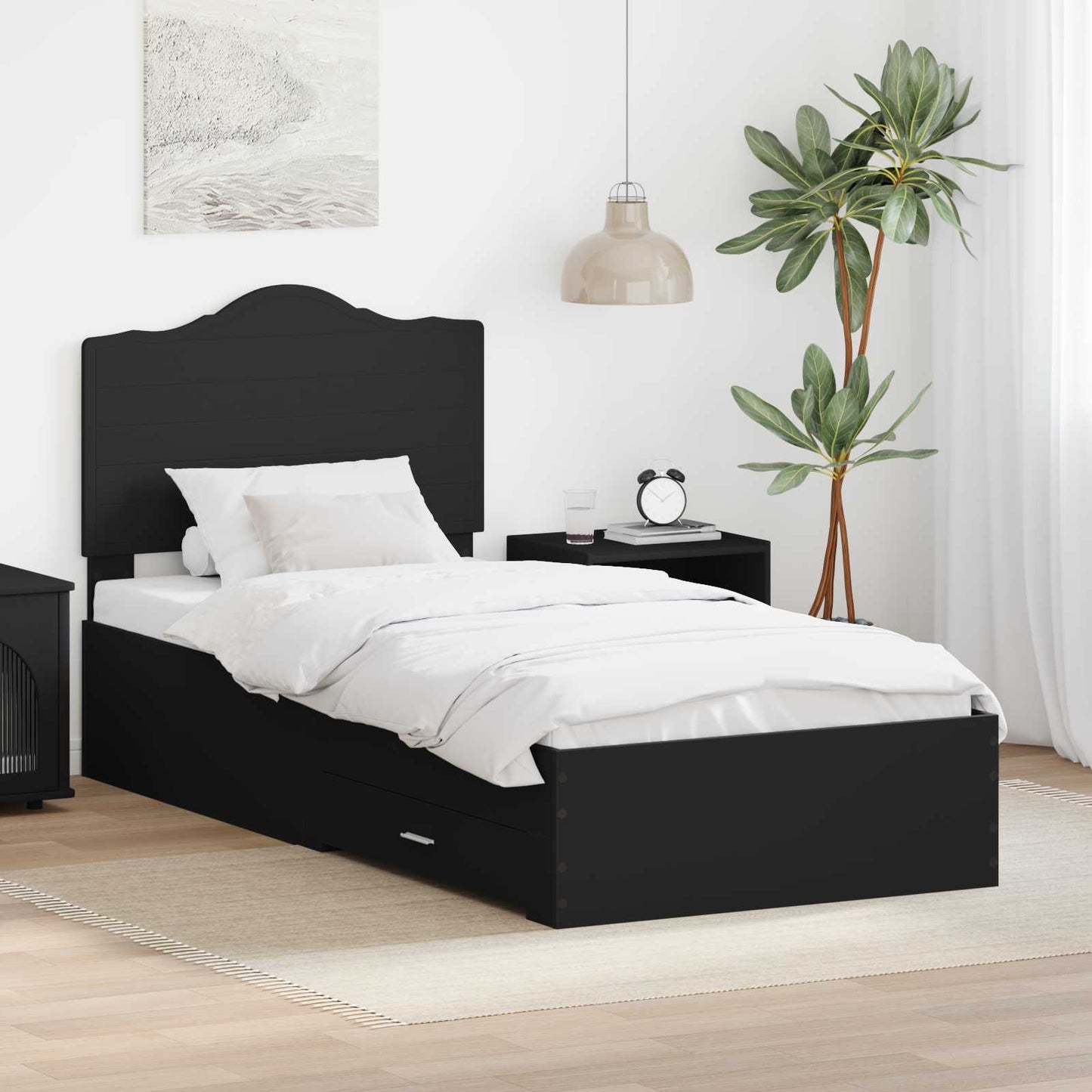 Sengestamme med hodegjerde Svart 100 x 200 cm Konstruert tre