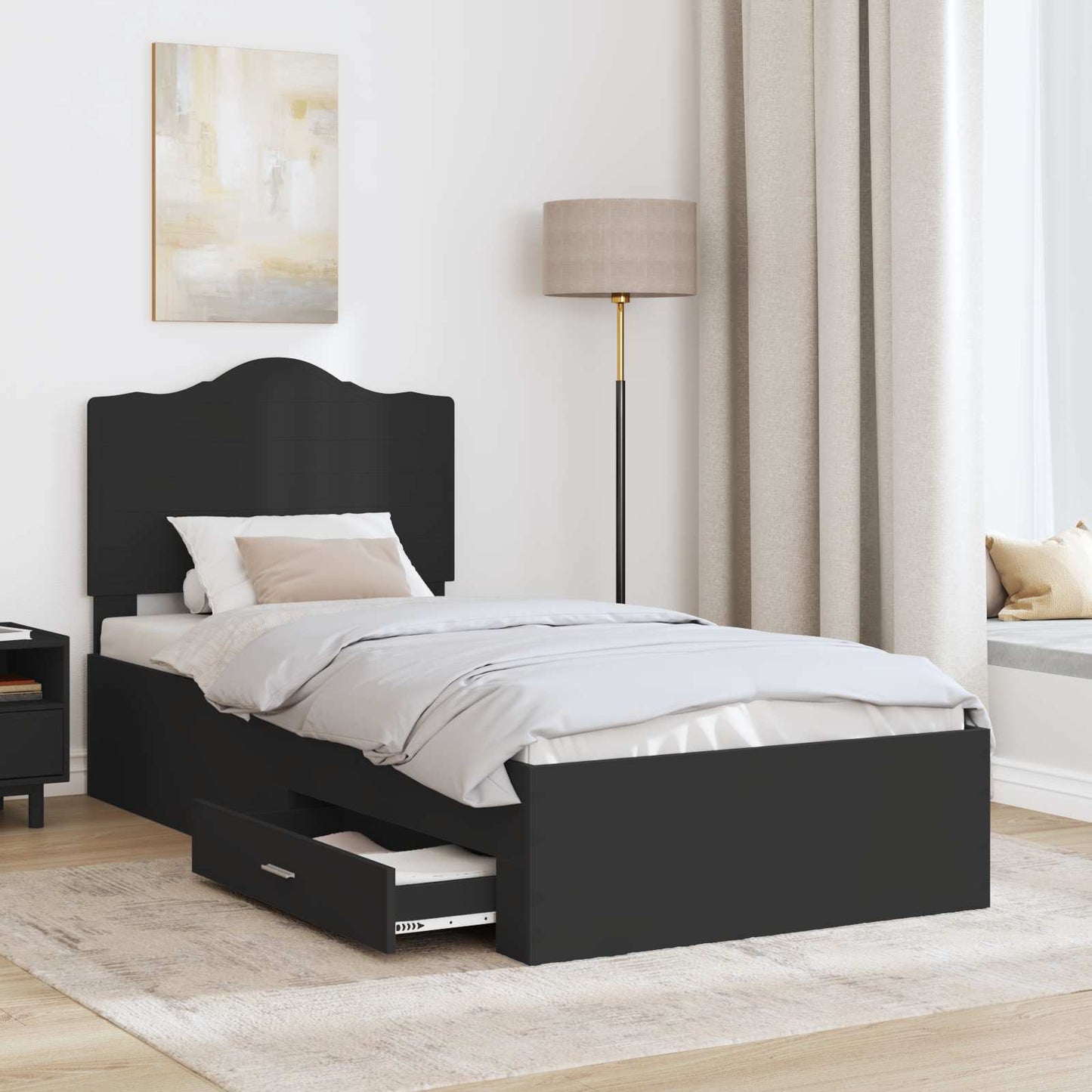 Sengestamme med hodegjerde Svart 100 x 200 cm Konstruert tre