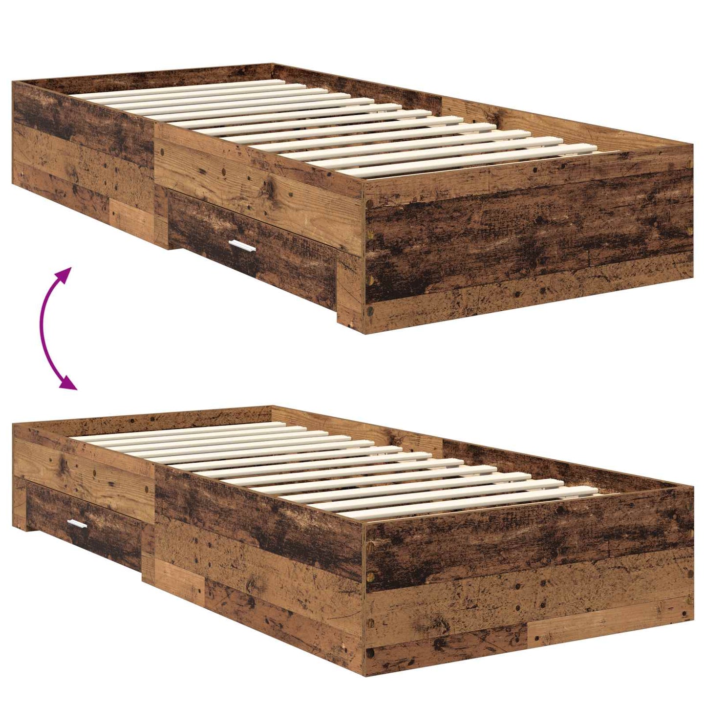 Sengestamme med skuff Gammelt tre 90 x 190 cm Konstruert tre
