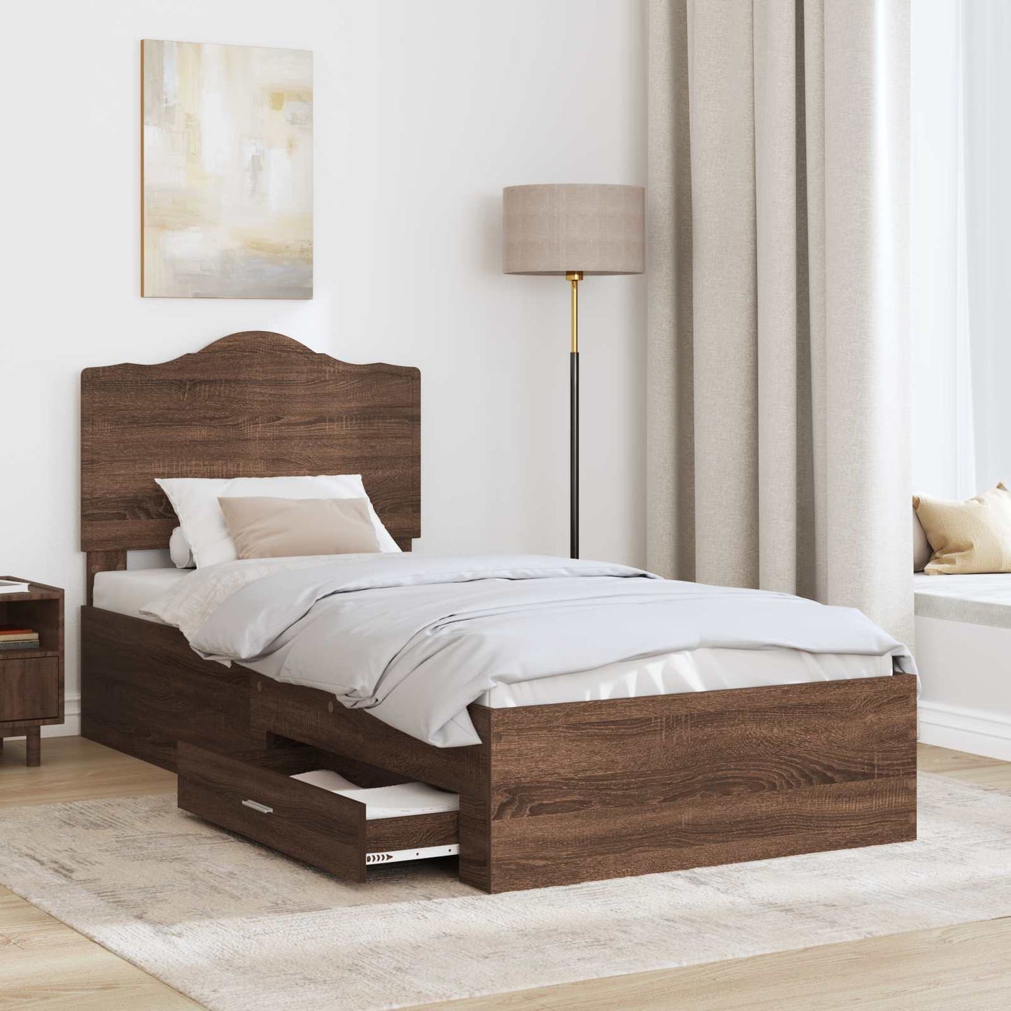 Sengestamme med hodegjerde Brun Eik 70 x 190 cm Konstruert tre