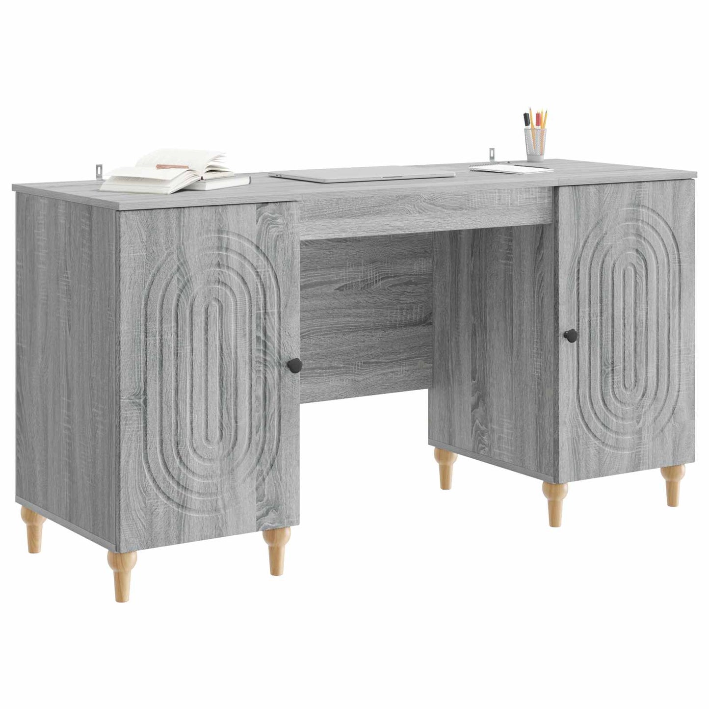 Skrivebord med dør Grå sonoma 142,5 x 50 x 75 cm Konstruert tre