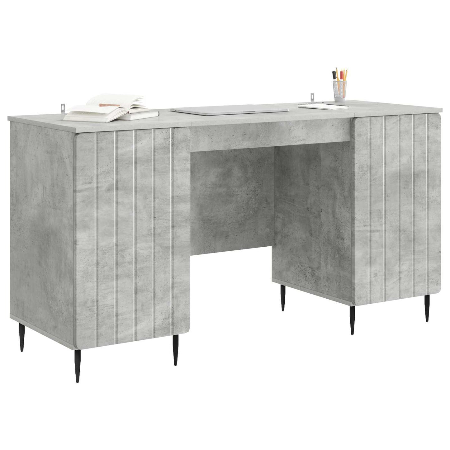 Skrivebord med dør Betonggrå 142,5 x 50 x 75 cm Konstruert tre