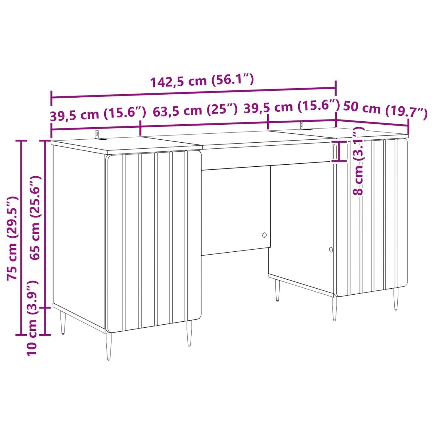 Skrivebord Høgglans hvit 142,5 x 50 x 75 cm Konstruert tre