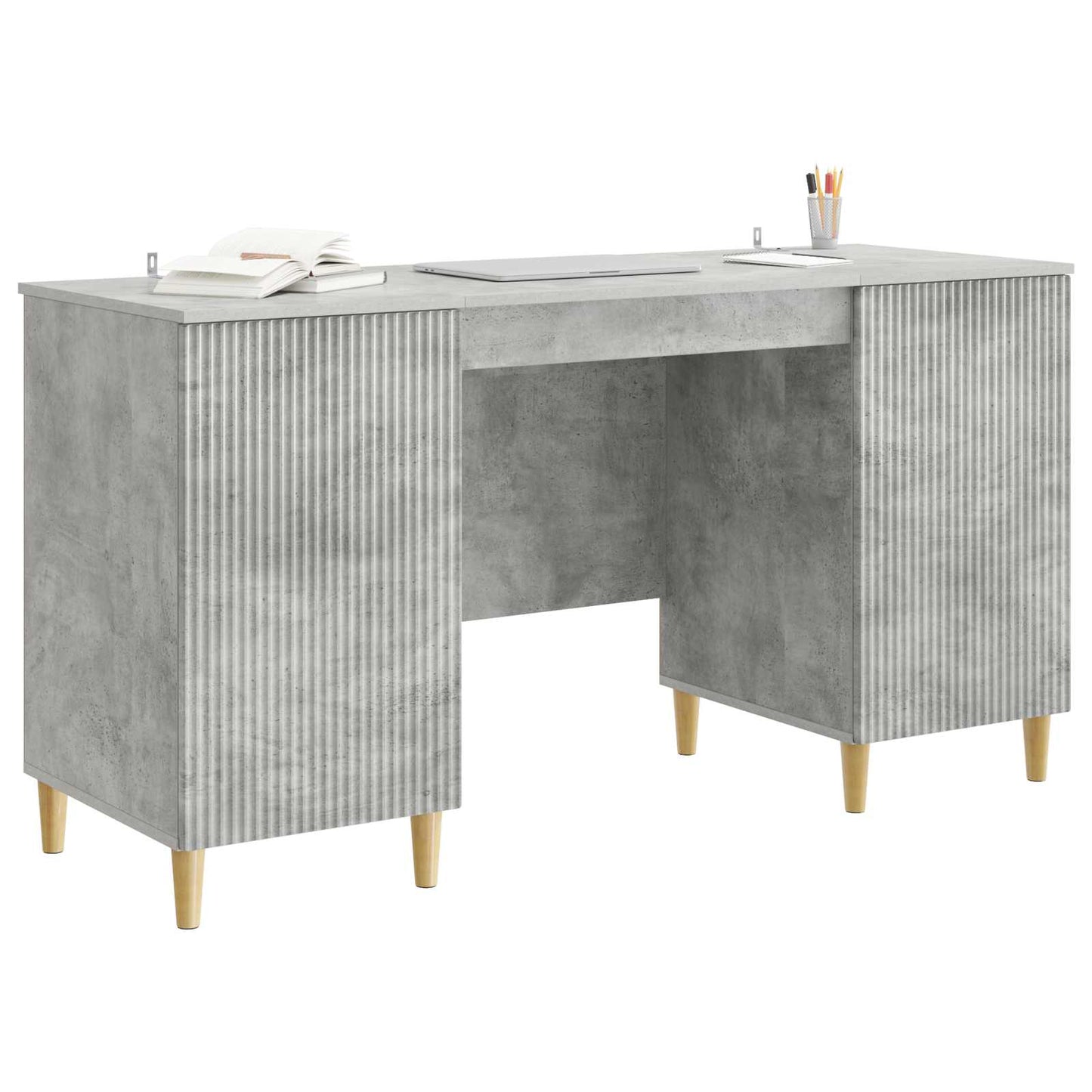 Skrivebord med dør Betonggrå 142,5 x 50 x 75 cm Konstruert tre