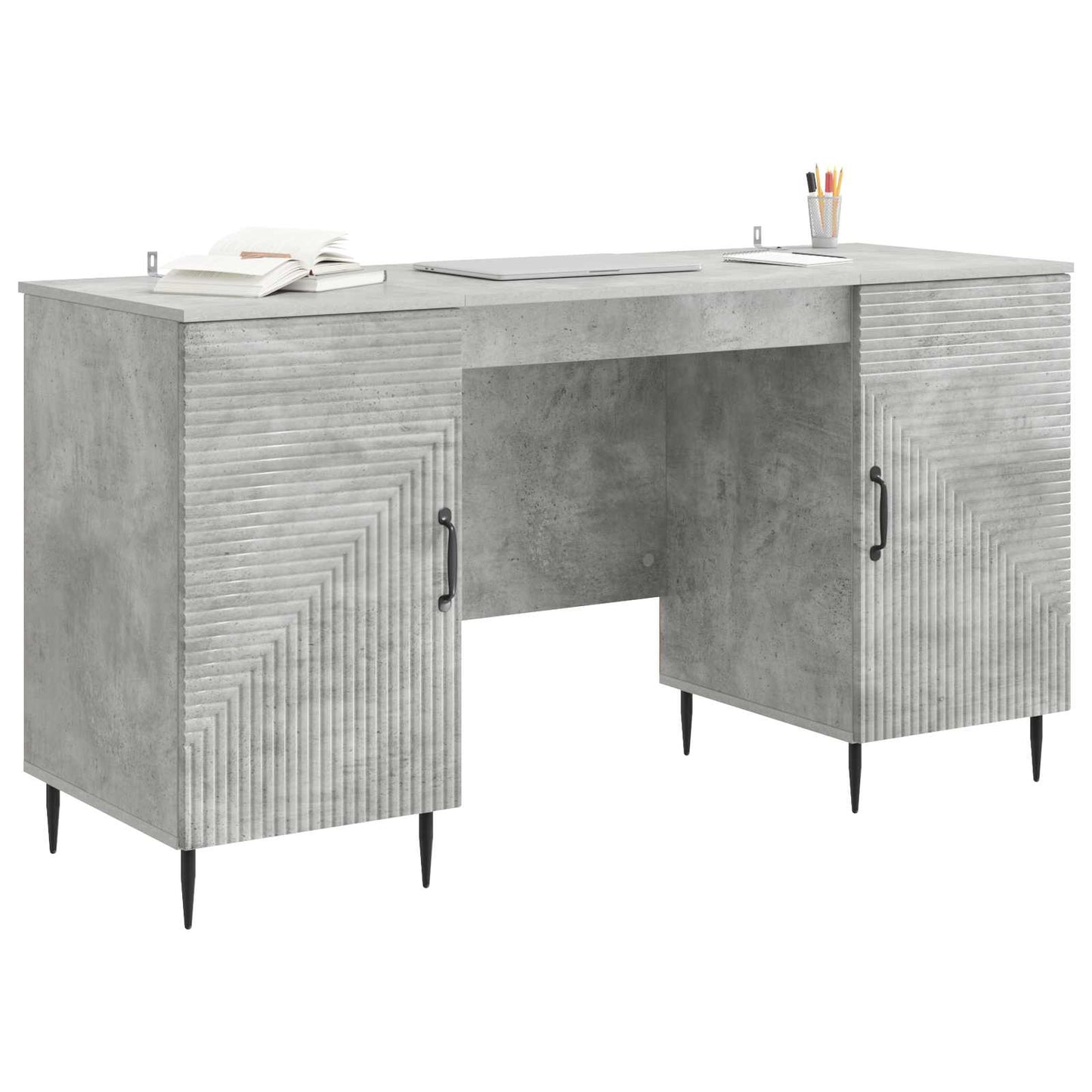 Skrivebord med dør Betonggrå 142,5 x 50 x 75 cm Konstruert tre