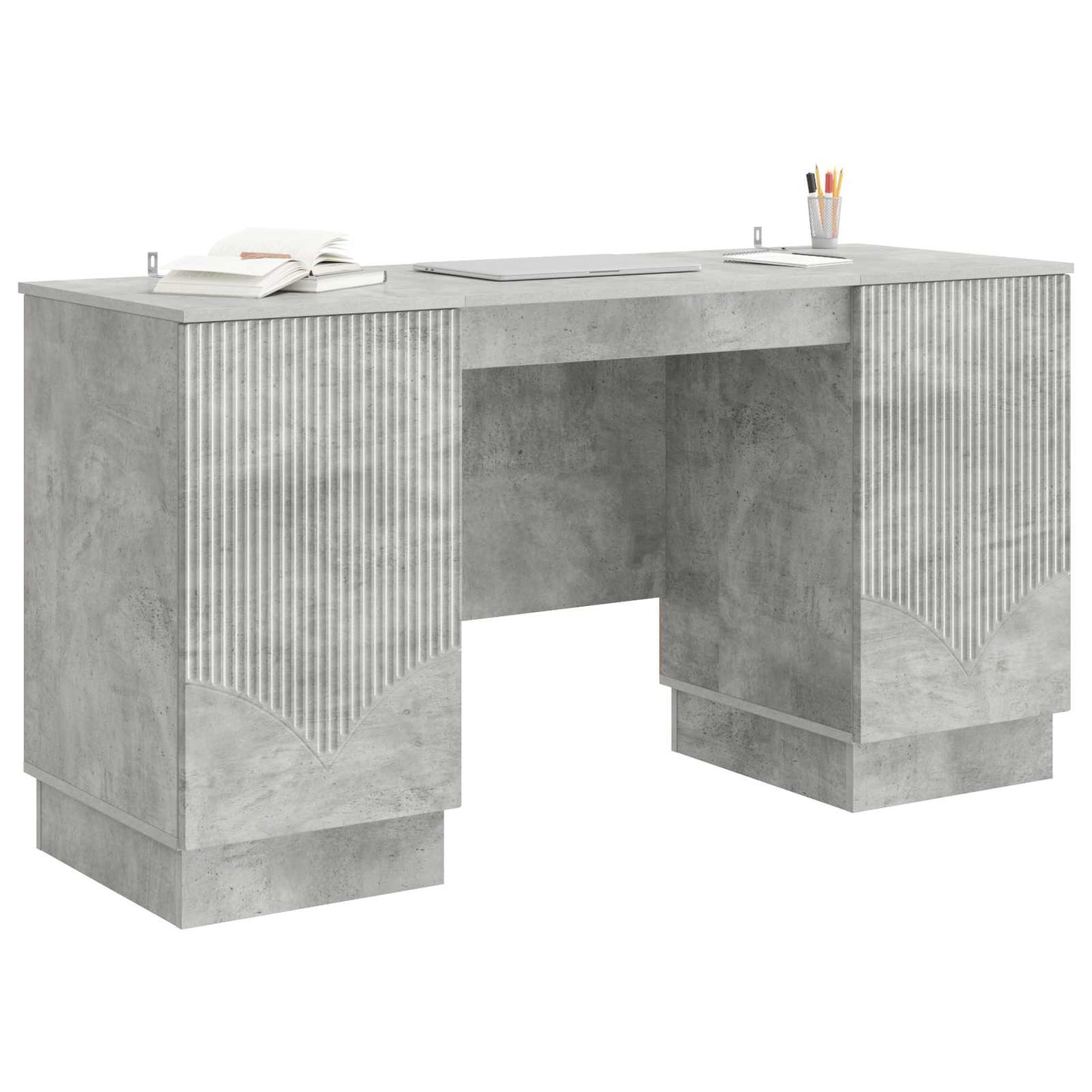 Skrivebord med dør Betonggrå 142,5 x 50 x 75 cm Konstruert tre