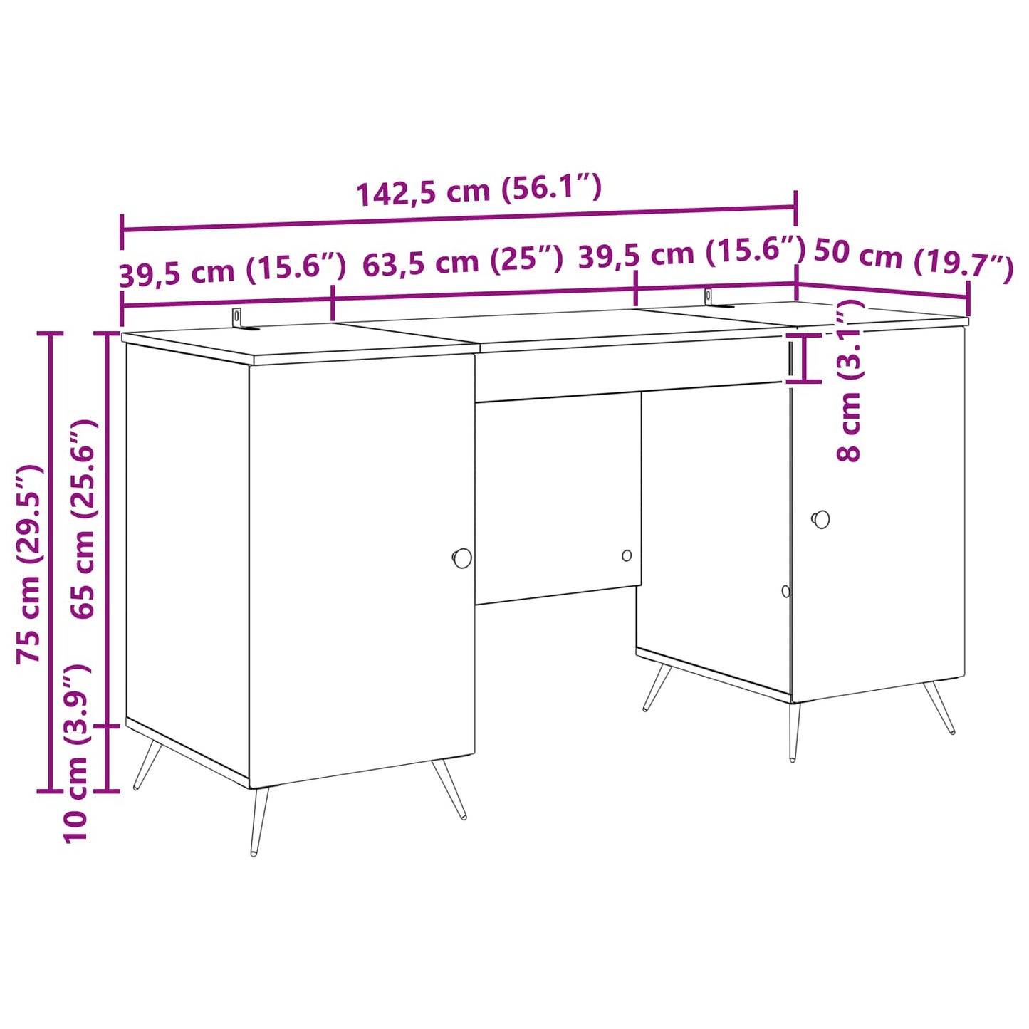 Skrivebord Gammelt tre 142,5 x 50 x 75 cm Konstruert tre