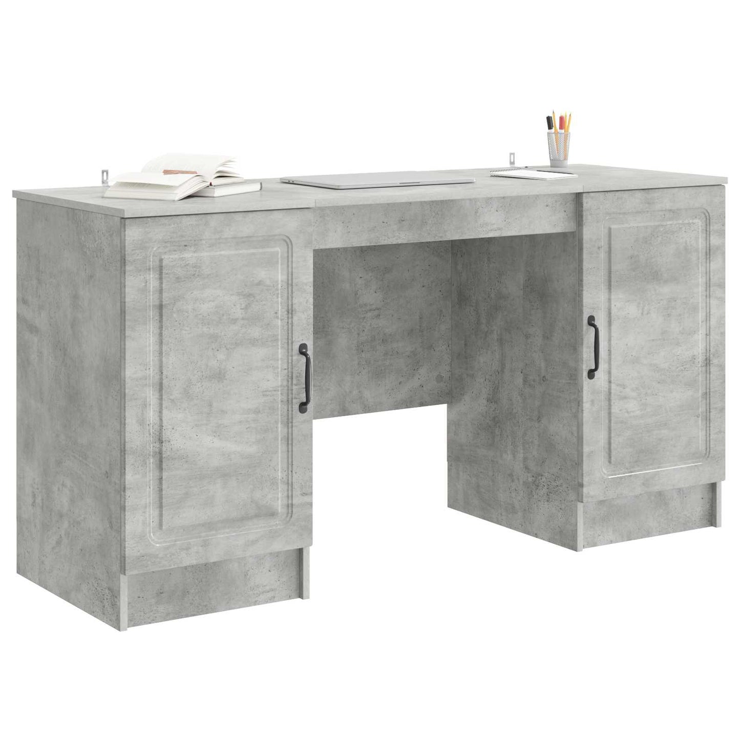 Skrivebord med dør Betonggrå 142,5 x 50 x 75 cm Konstruert tre