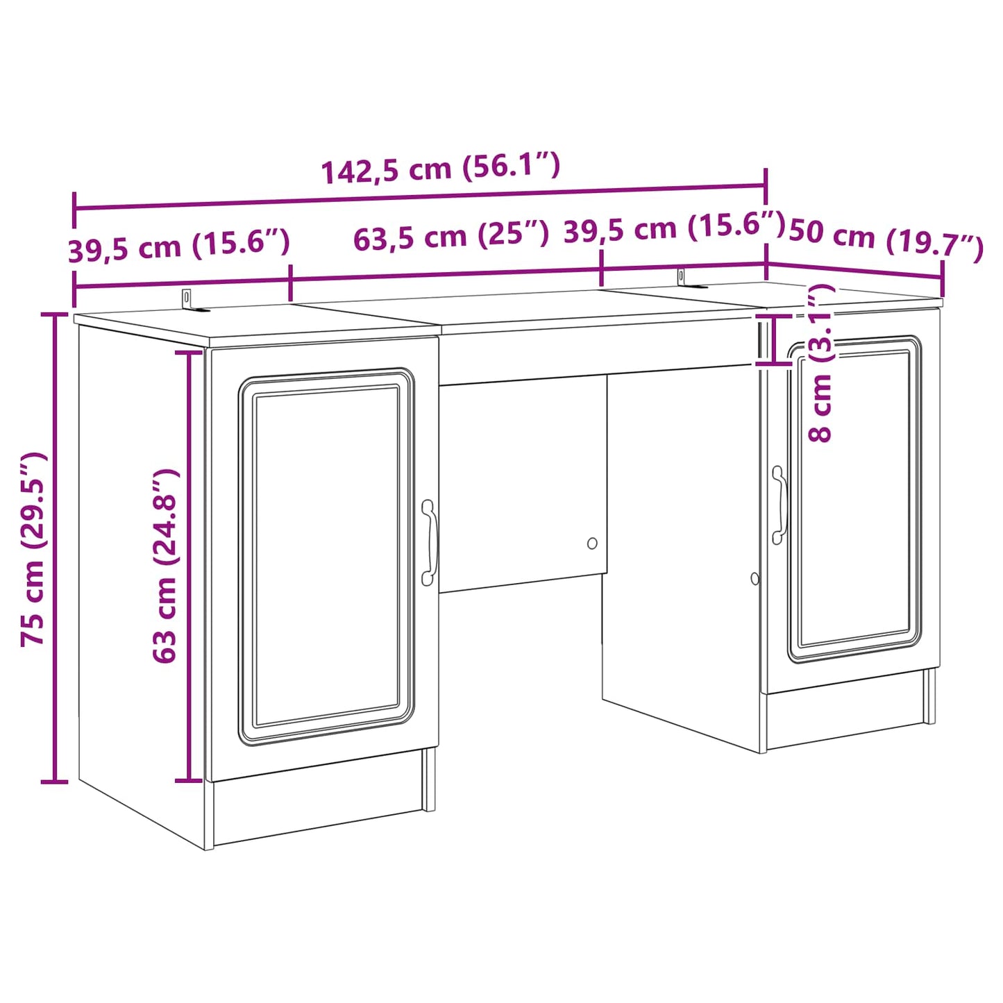 Skrivebord med dør Betonggrå 142,5 x 50 x 75 cm Konstruert tre