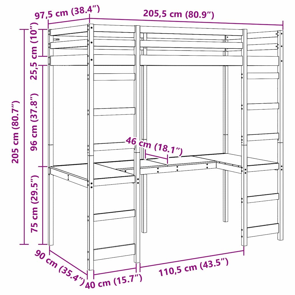 Hemsengeramme Hvit 90 x 200 cm Massiv furu