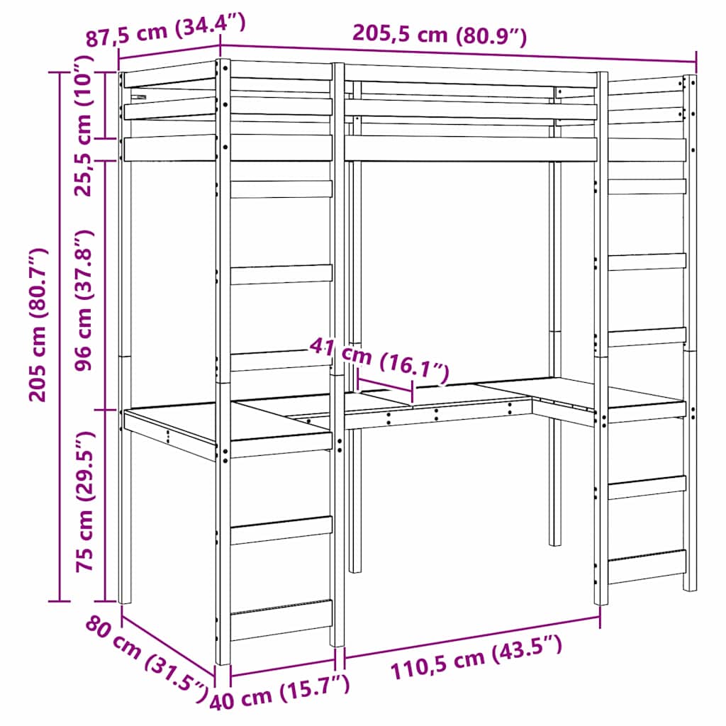 Hemsengeramme Hvit 80 x 200 cm Massiv furu