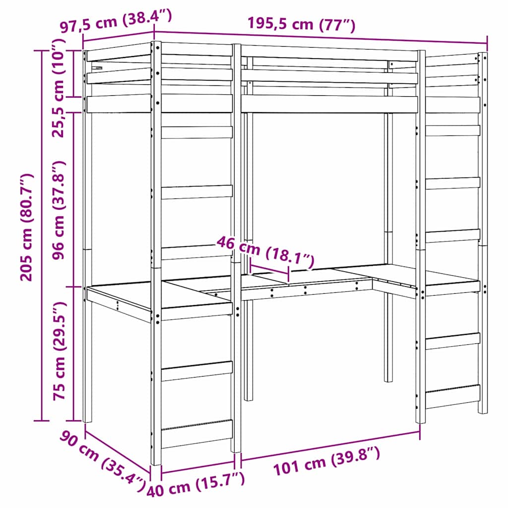 Hemsengeramme Hvit 90 x 190 cm Massiv furu